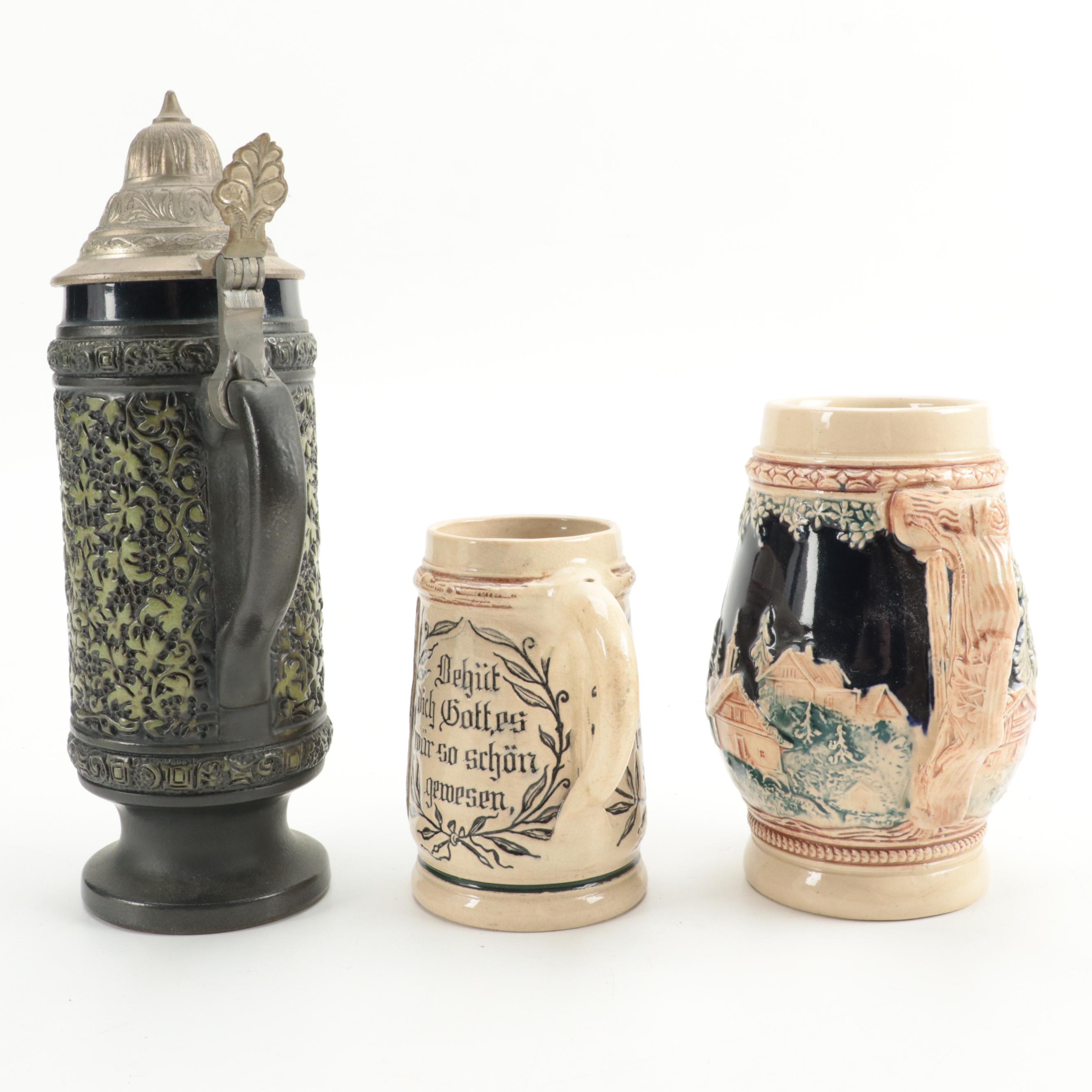 German and Other Ceramic Beer Mugs and Stein, Mid to Late 20th Century