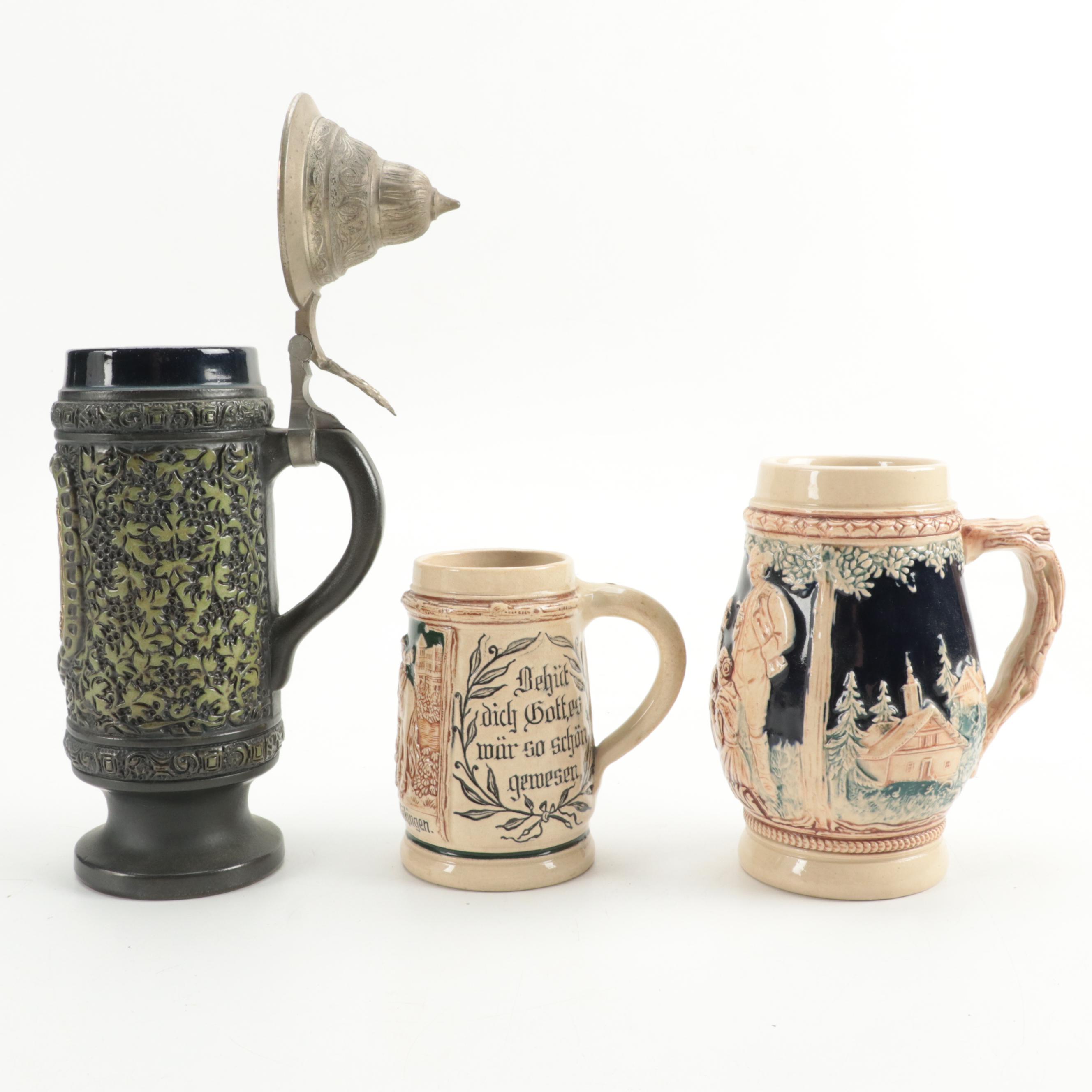 German and Other Ceramic Beer Mugs and Stein, Mid to Late 20th Century