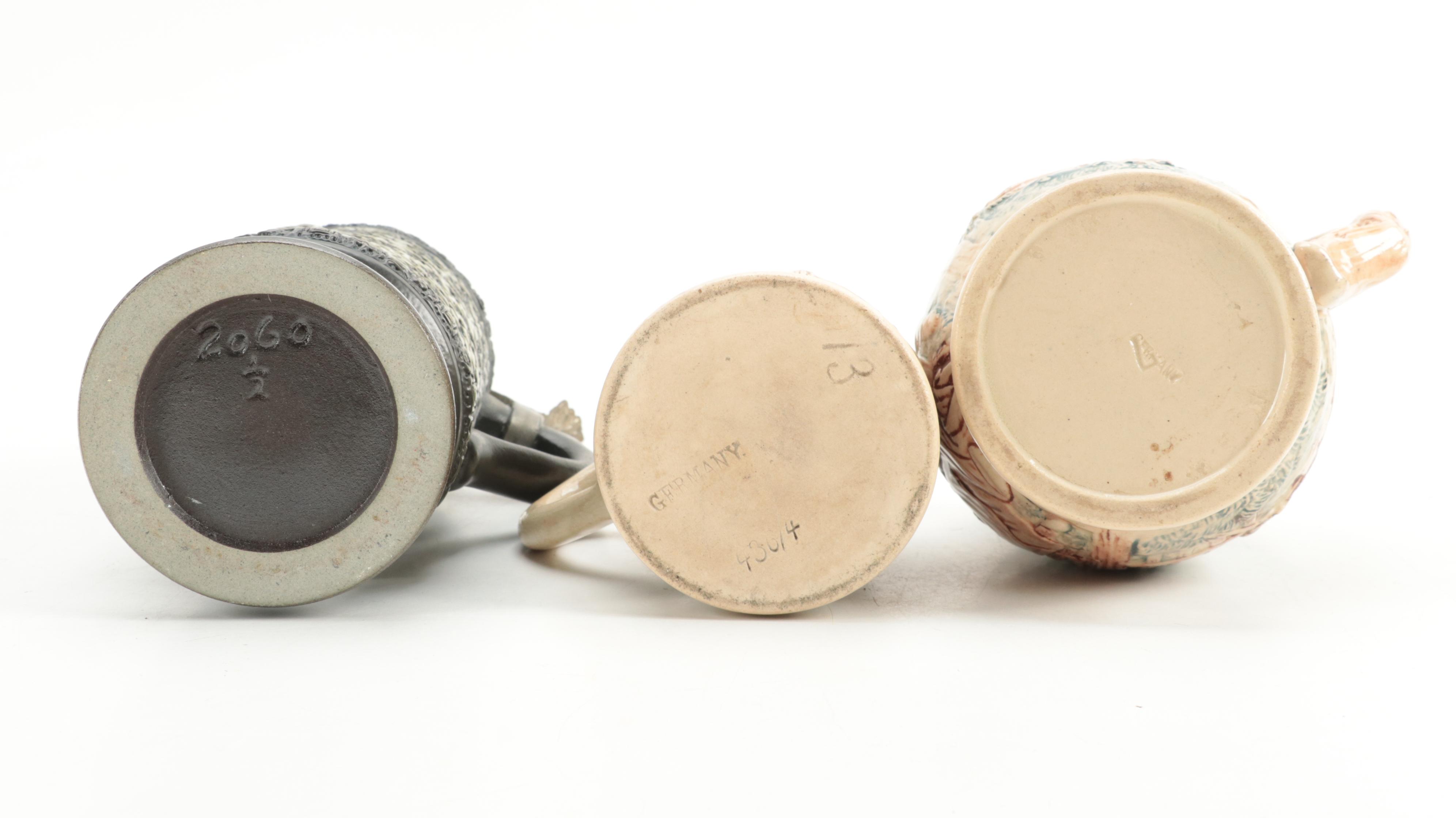 German and Other Ceramic Beer Mugs and Stein, Mid to Late 20th Century