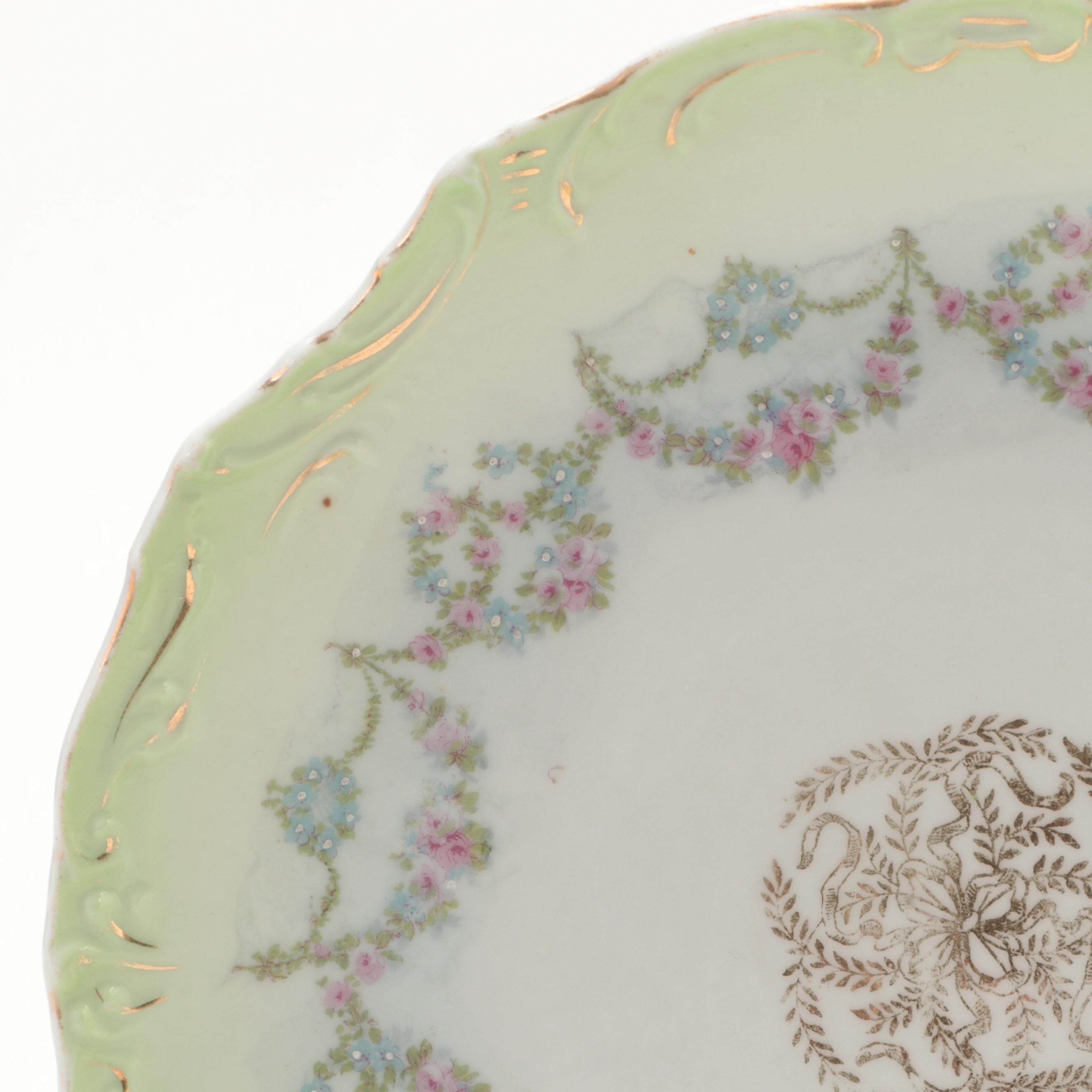 Continental European Floral Wreath Gilt Accented Porcelain Dessert Plates