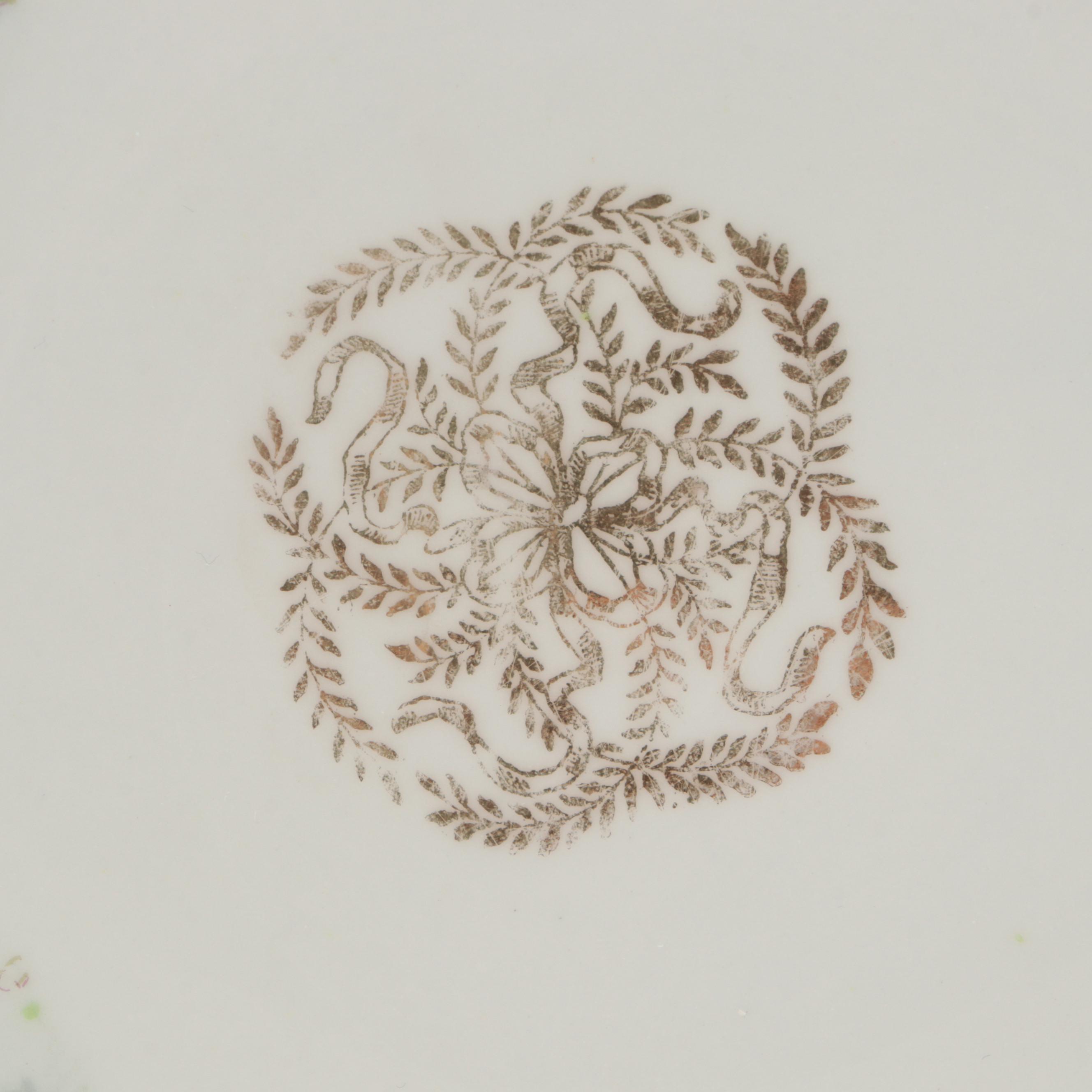 Continental European Floral Wreath Gilt Accented Porcelain Dessert Plates