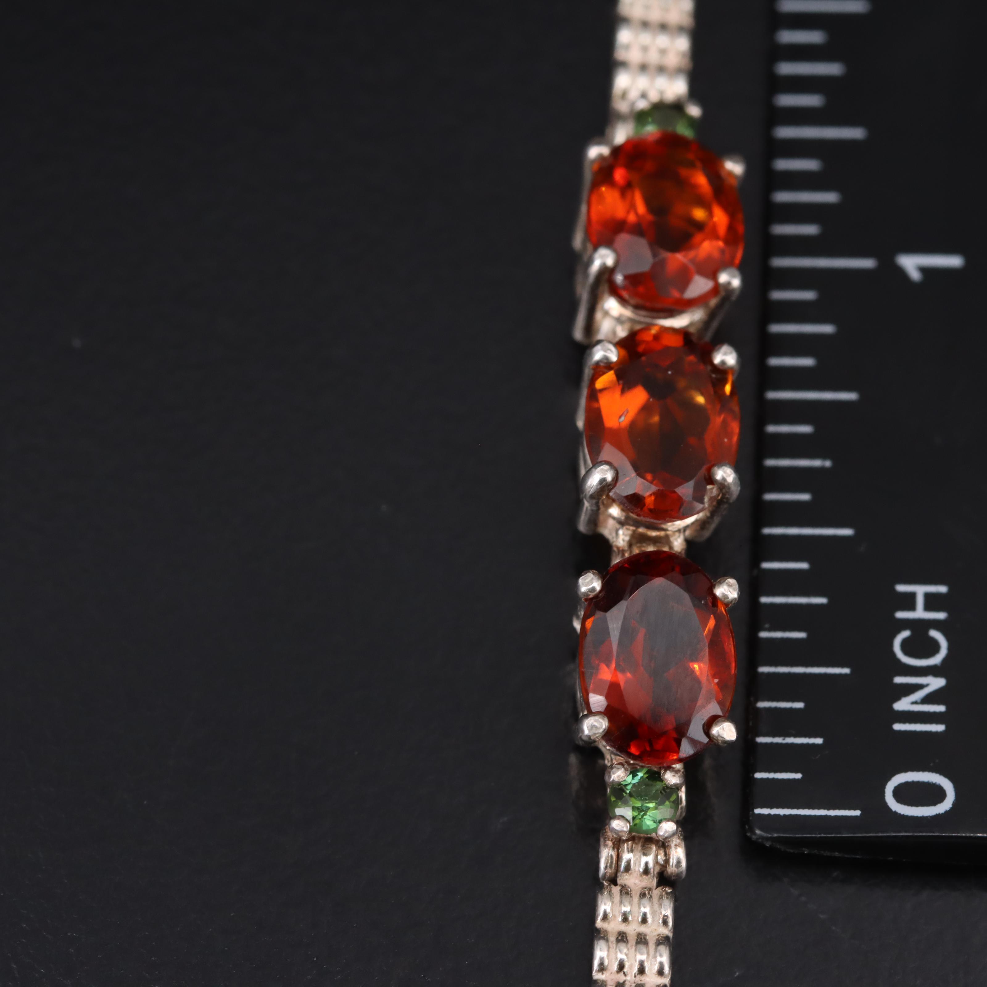 Sterling Citrine, Diopside, Black Onyx and Panther Link Bracelets