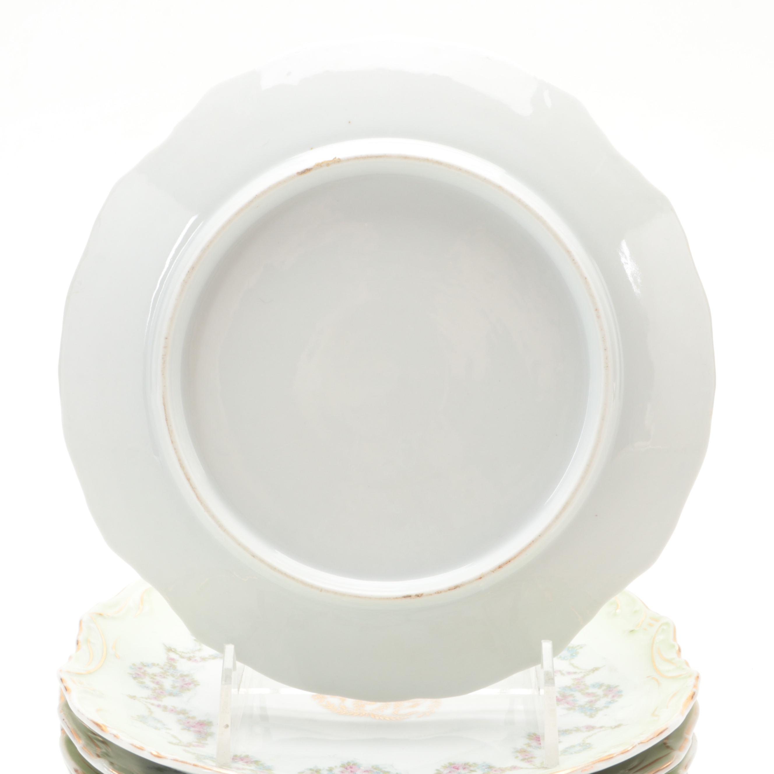 Continental European Floral Wreath Gilt Accented Porcelain Dessert Plates