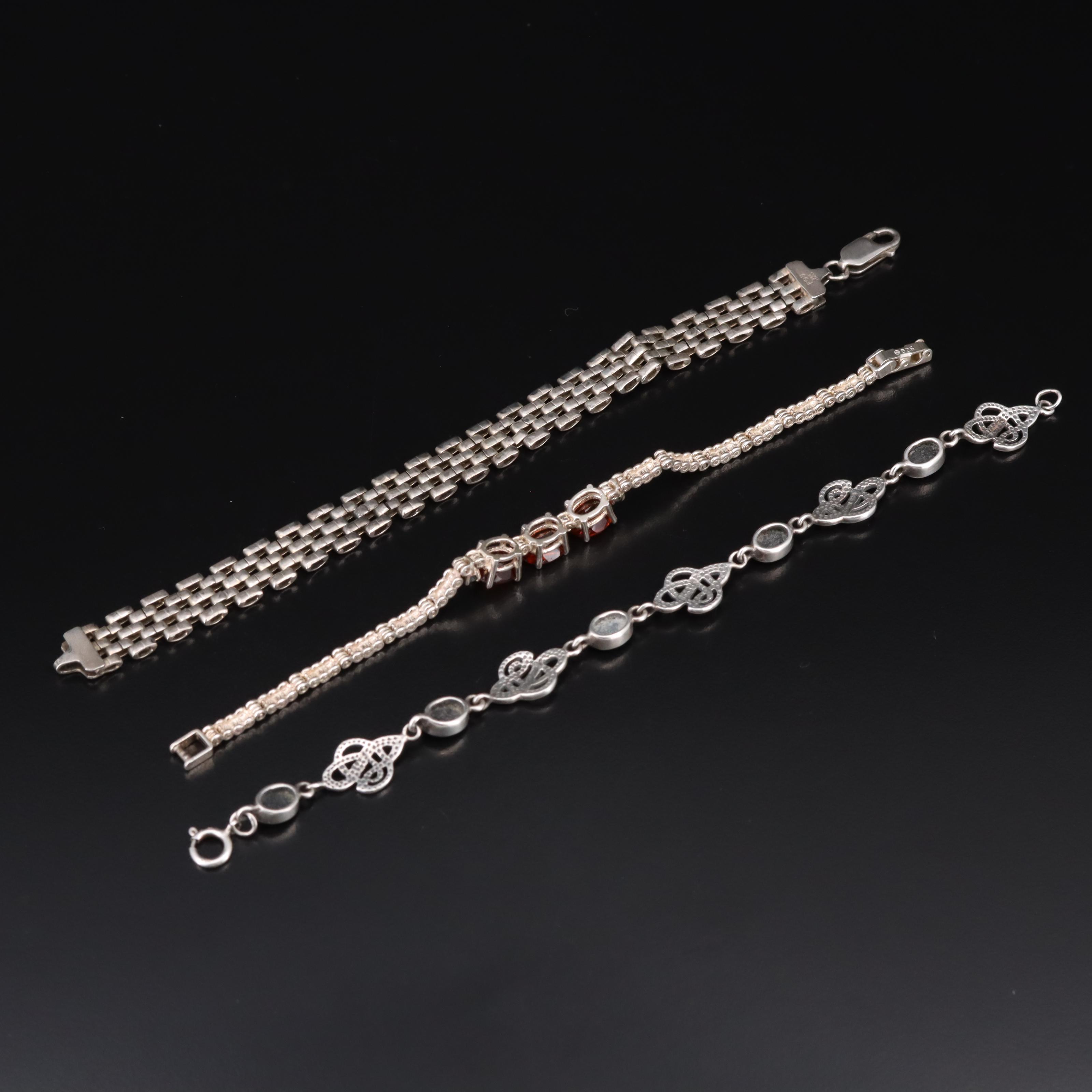 Sterling Citrine, Diopside, Black Onyx and Panther Link Bracelets