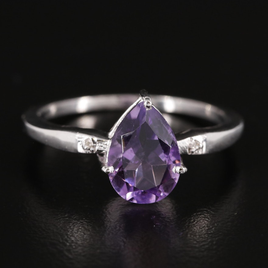 Sterling Amethyst Ring with Diamond Accents
