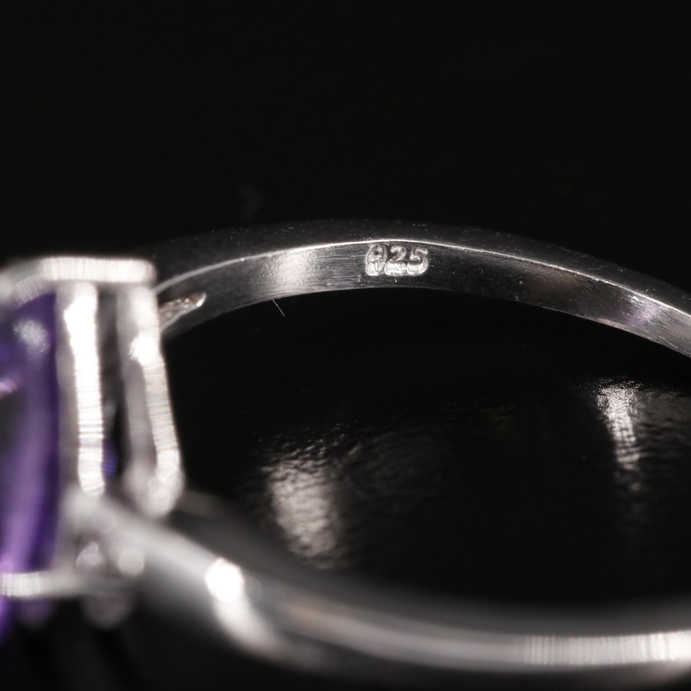 Sterling Amethyst Ring with Diamond Accents