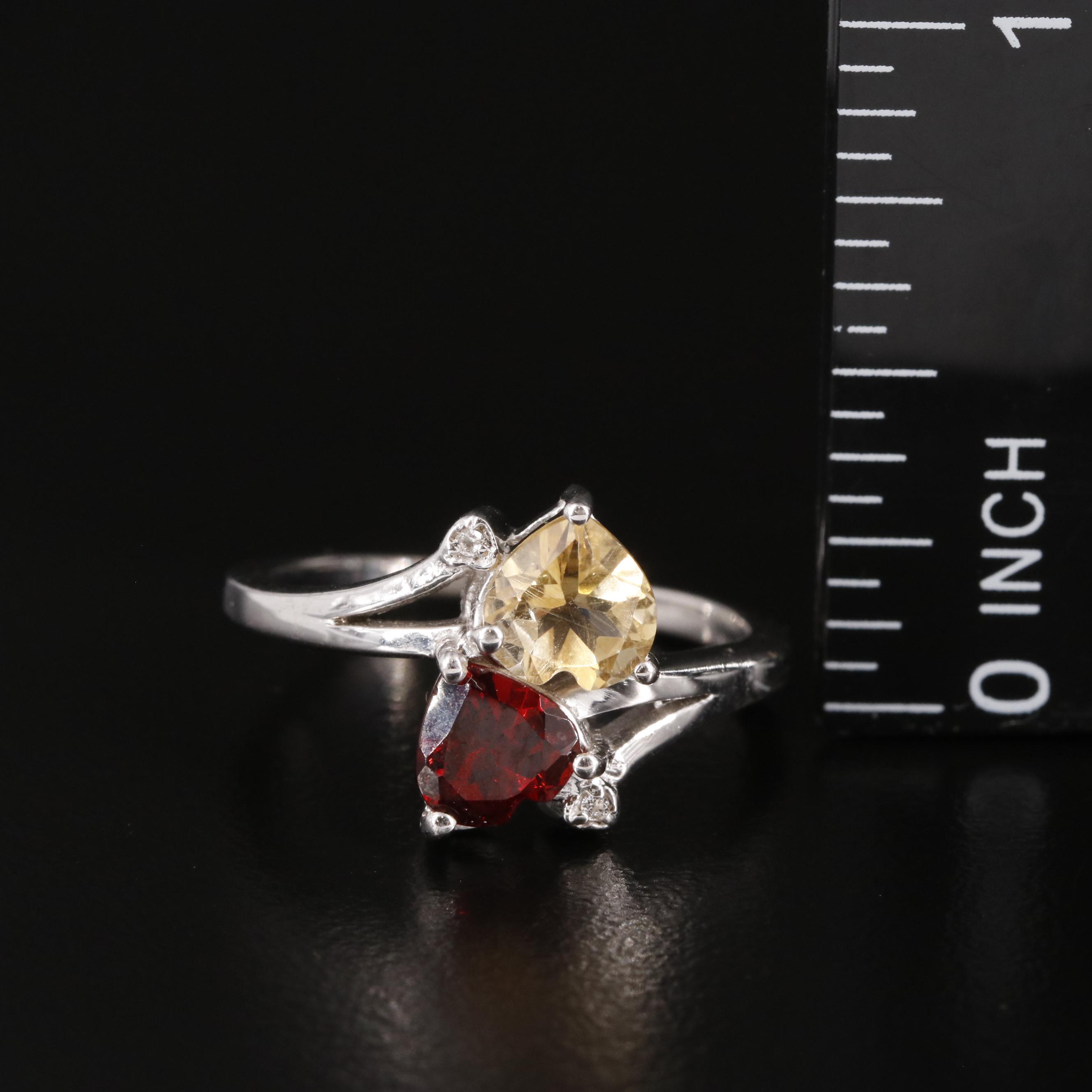 Sterling Garnet and Citrine Heart Ring with White Topaz Accents