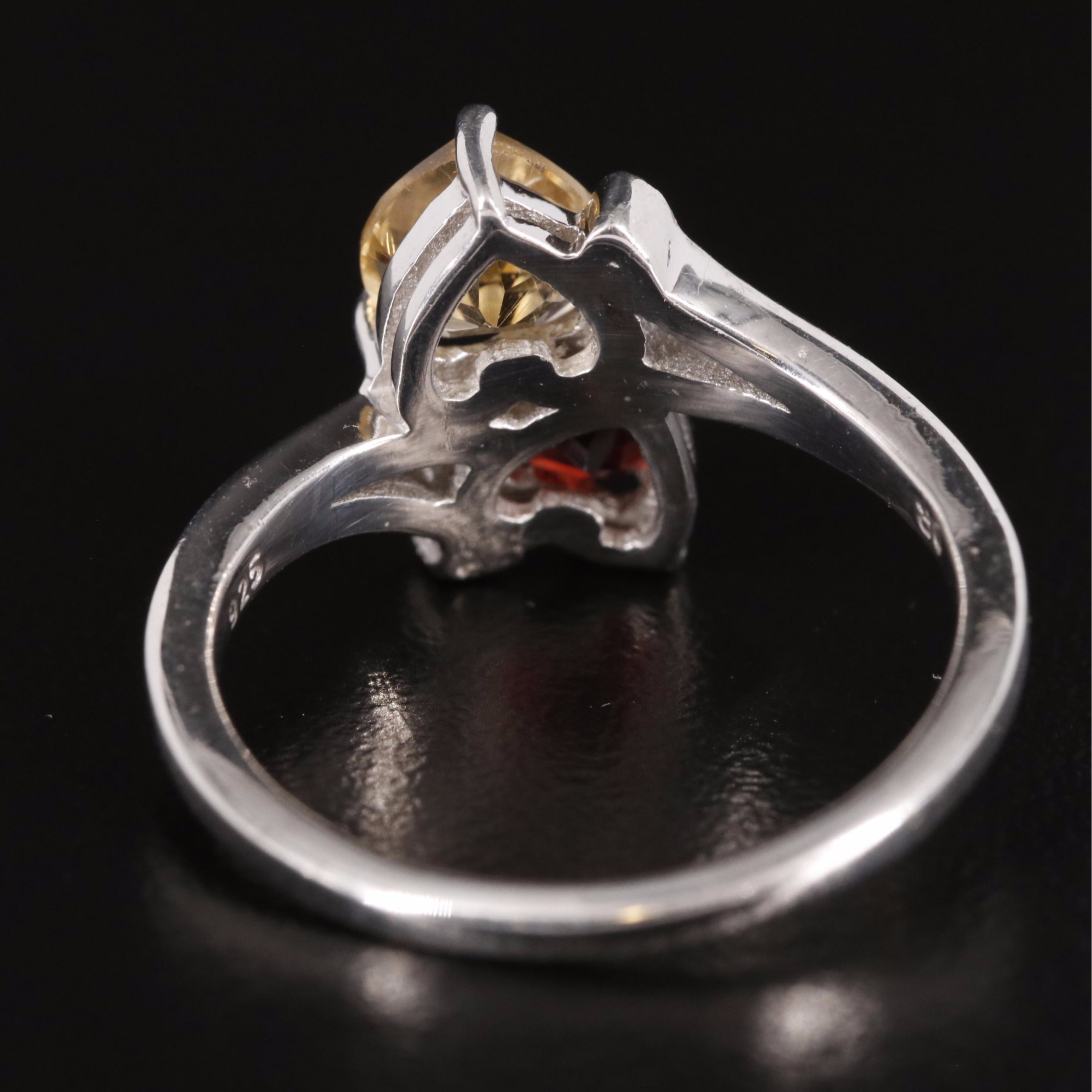 Sterling Garnet and Citrine Heart Ring with White Topaz Accents
