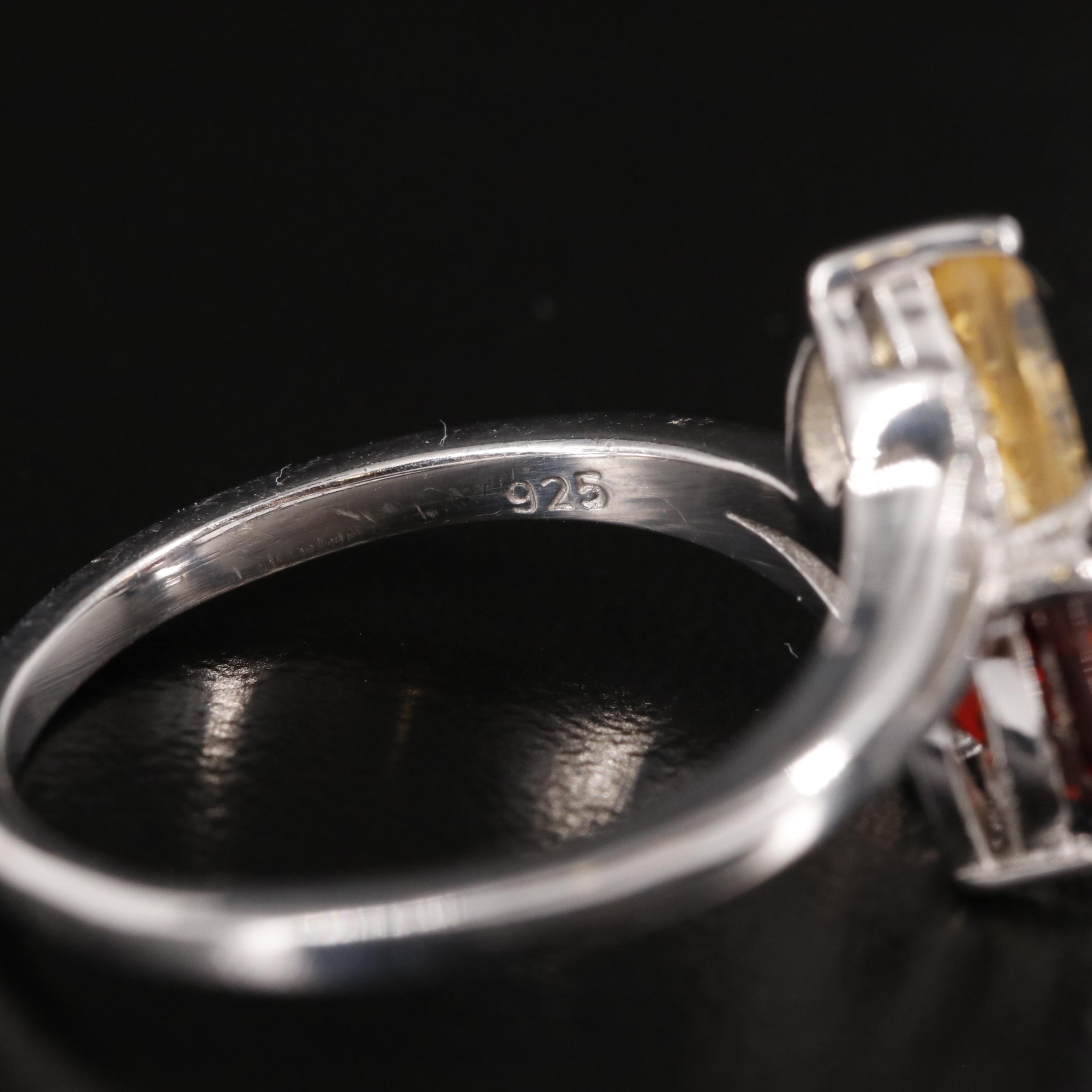 Sterling Garnet and Citrine Heart Ring with White Topaz Accents