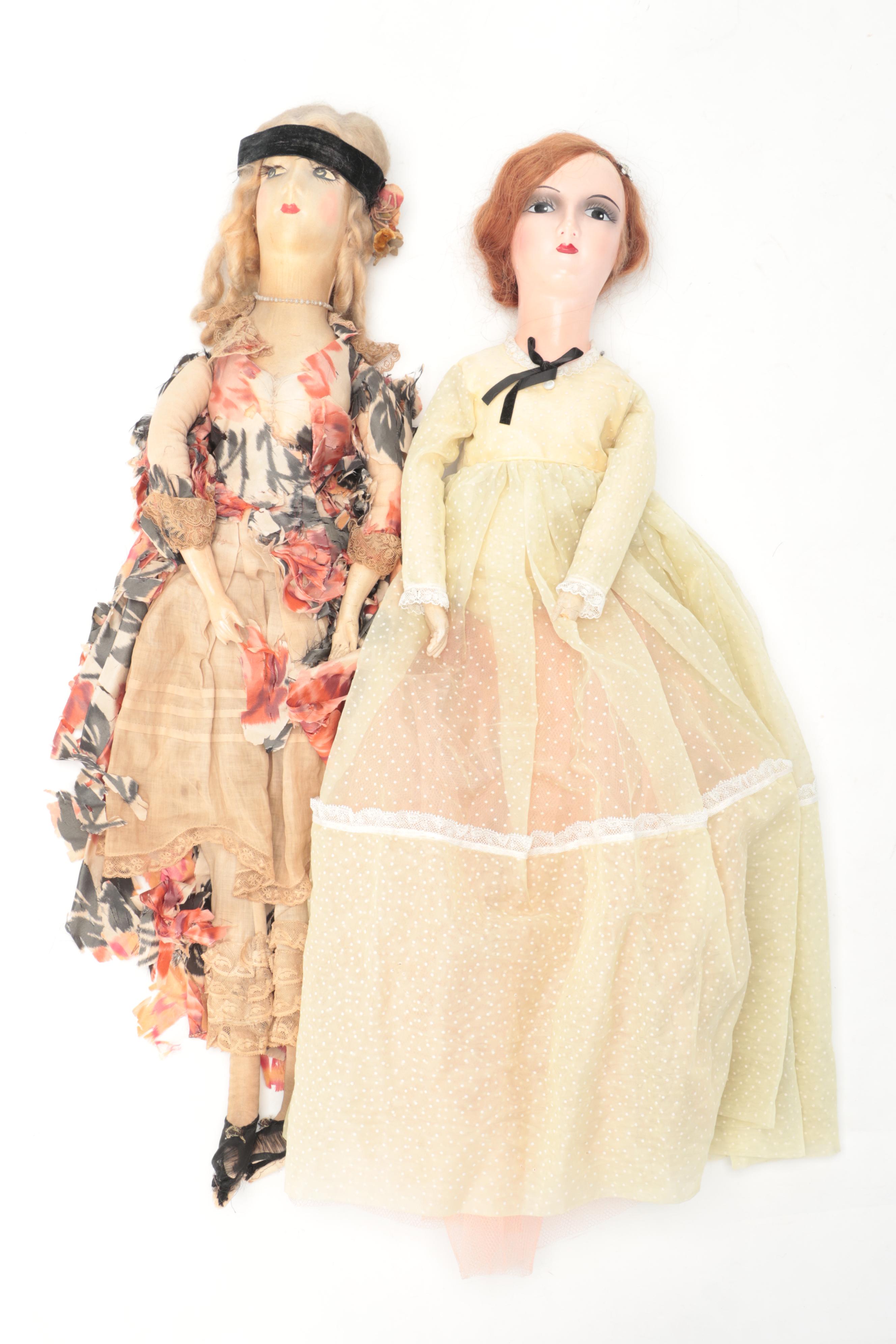 French Style Composition and Cloth Dolls, Early to Mid-20th Century