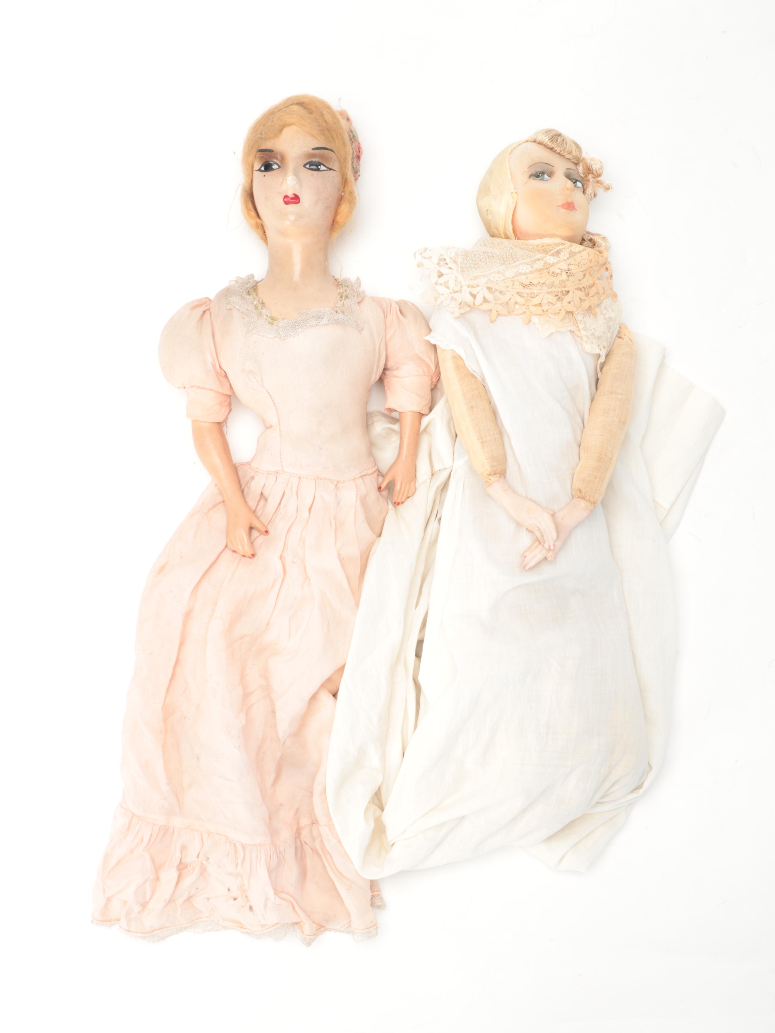 French Style Composition and Cloth Dolls, Early to Mid-20th Century