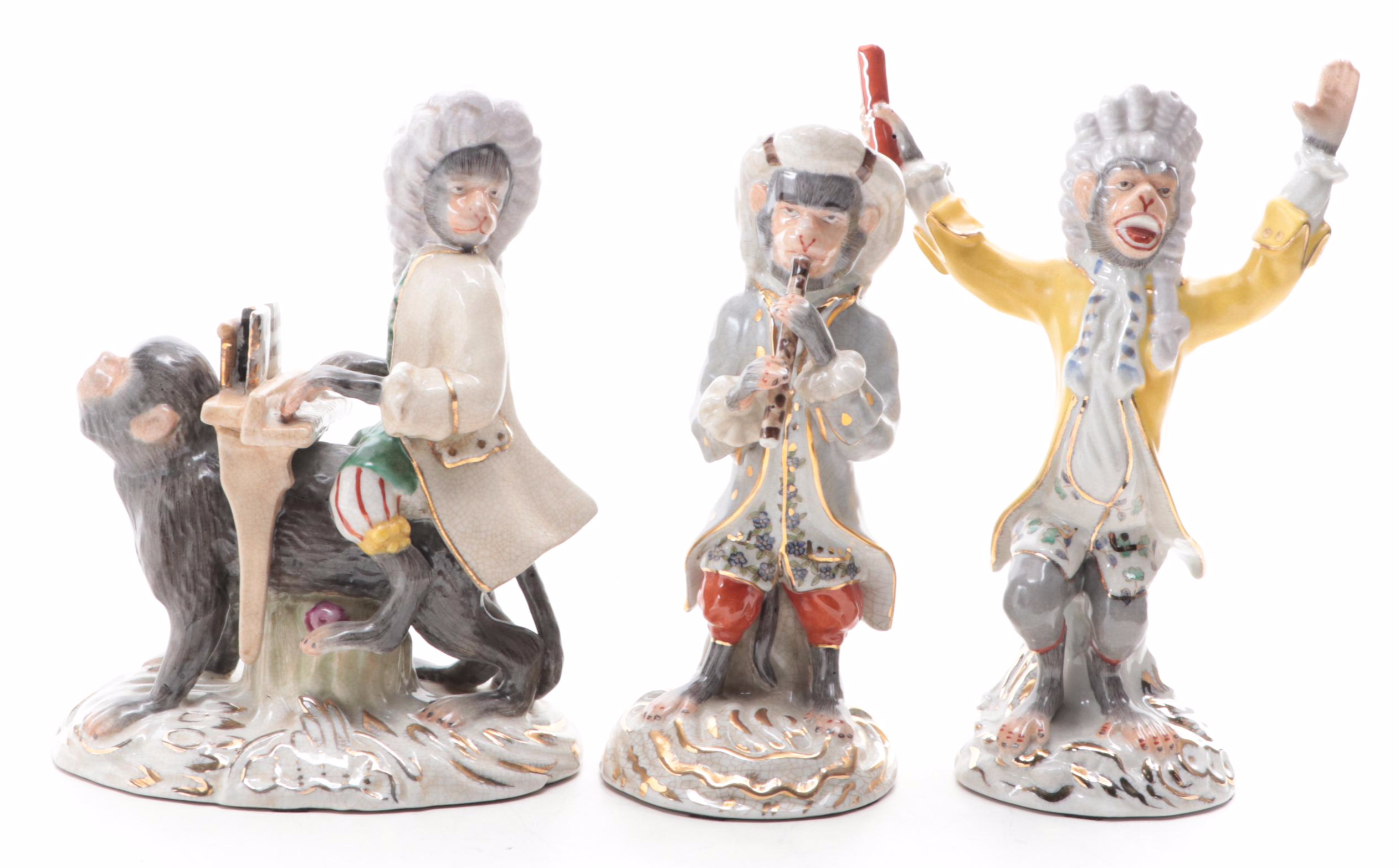 Chelsea House Meissen Style Craquelure Porcelain Monkey Conductor and Musicians