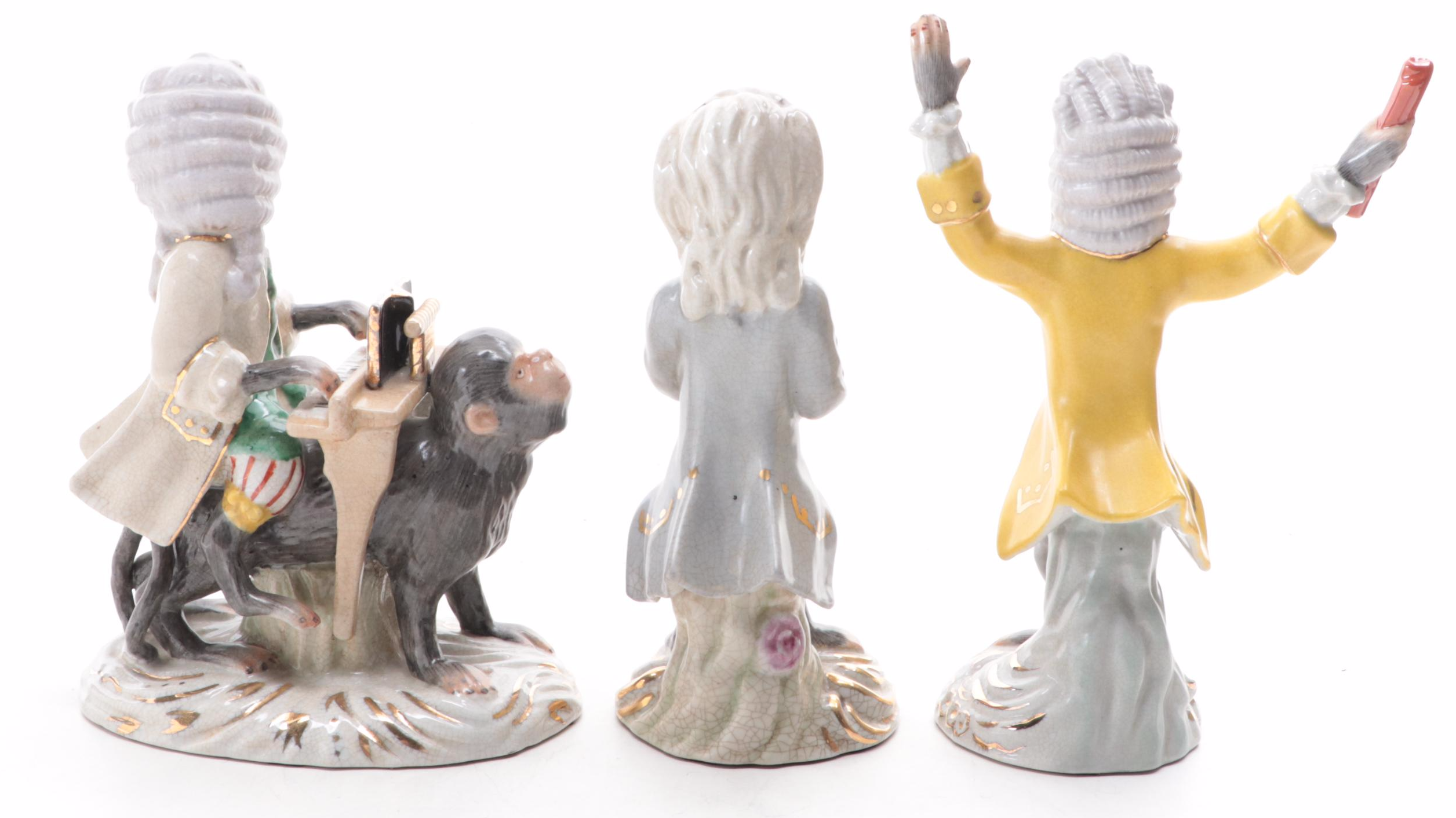 Chelsea House Meissen Style Craquelure Porcelain Monkey Conductor and Musicians