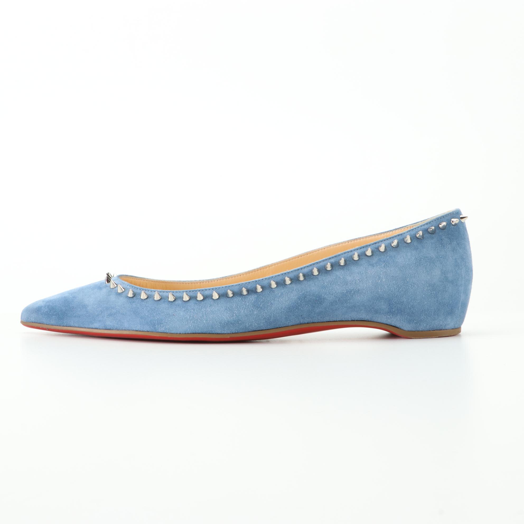 Christian Louboutin Anjalina Flats in Studded Blue Suede