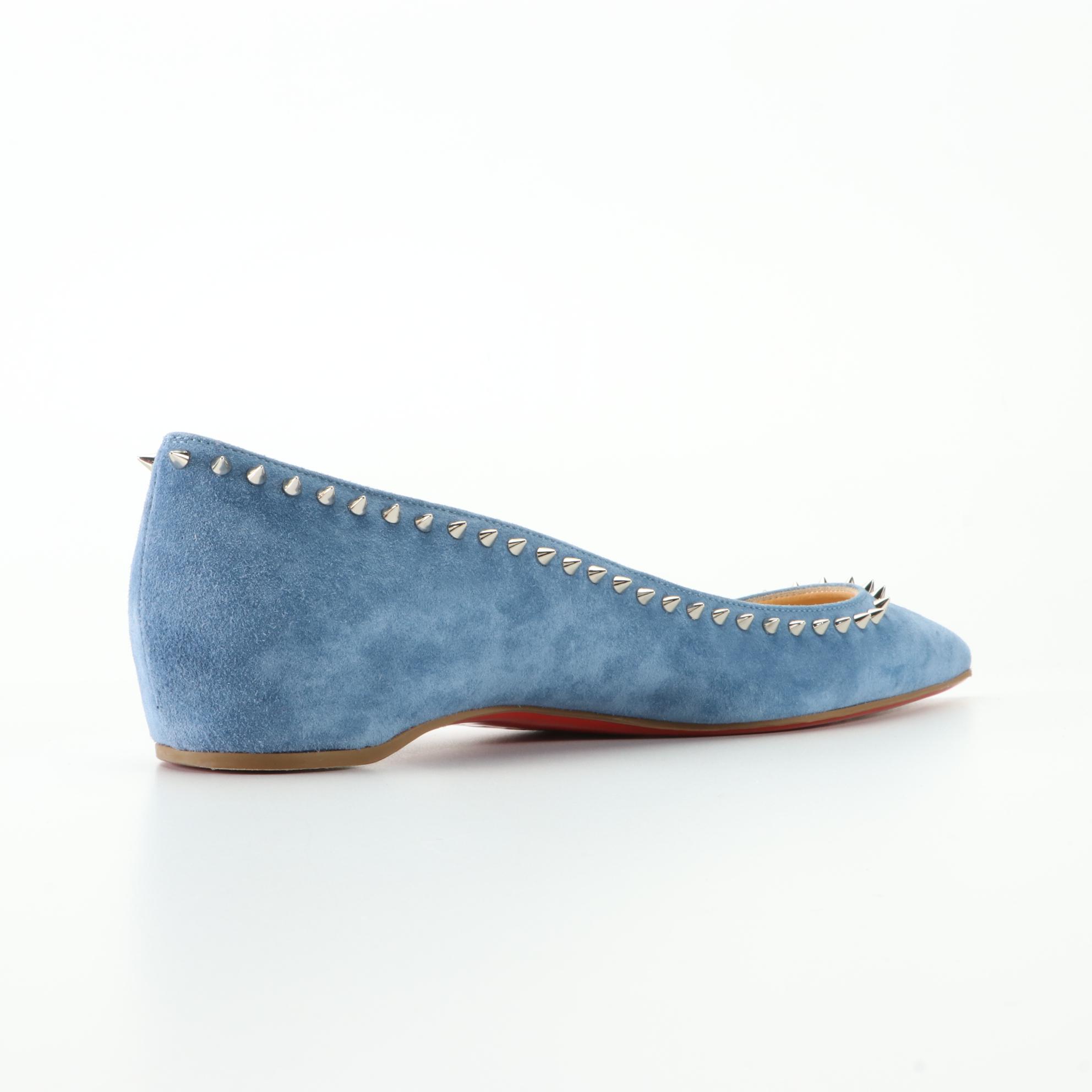Christian Louboutin Anjalina Flats in Studded Blue Suede