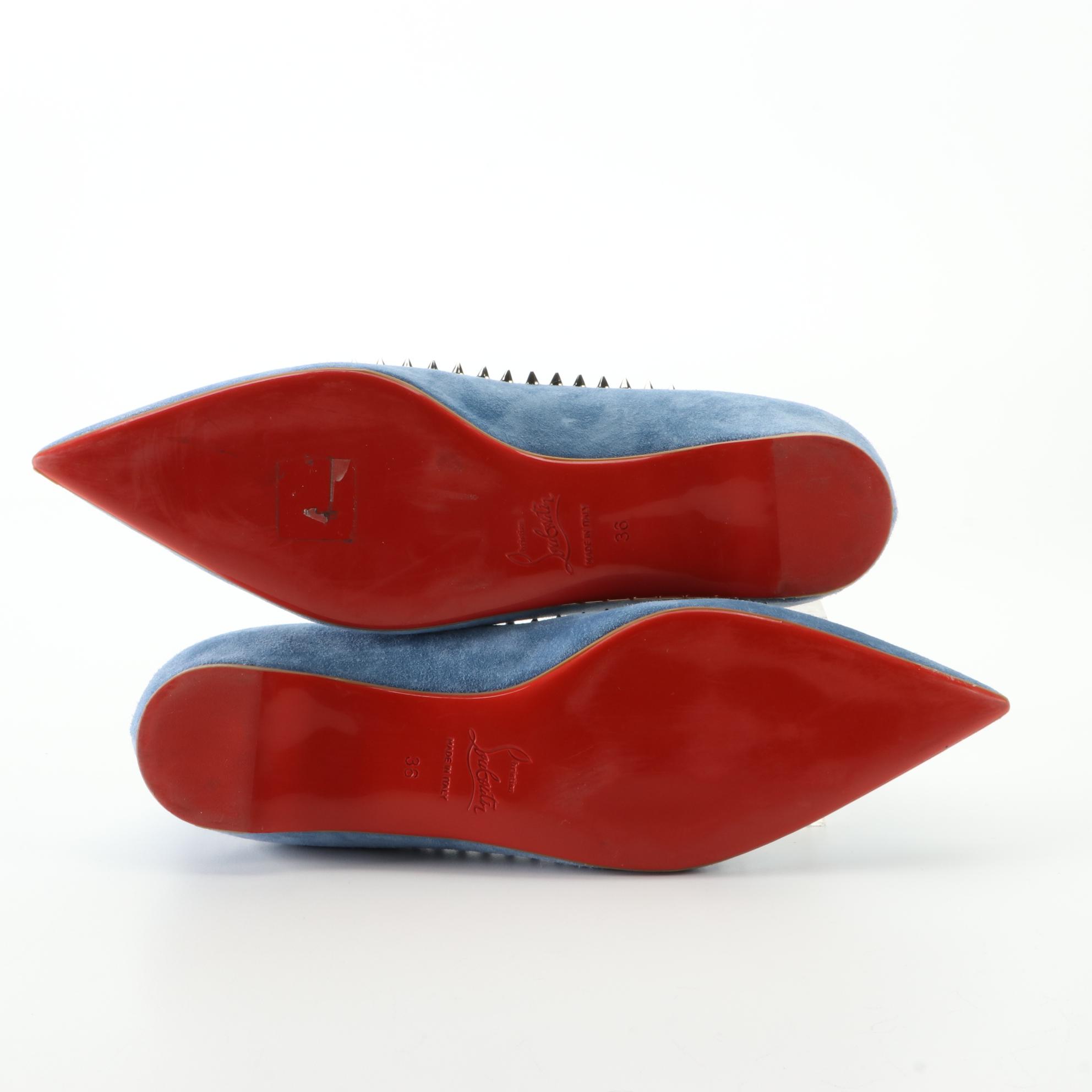 Christian Louboutin Anjalina Flats in Studded Blue Suede