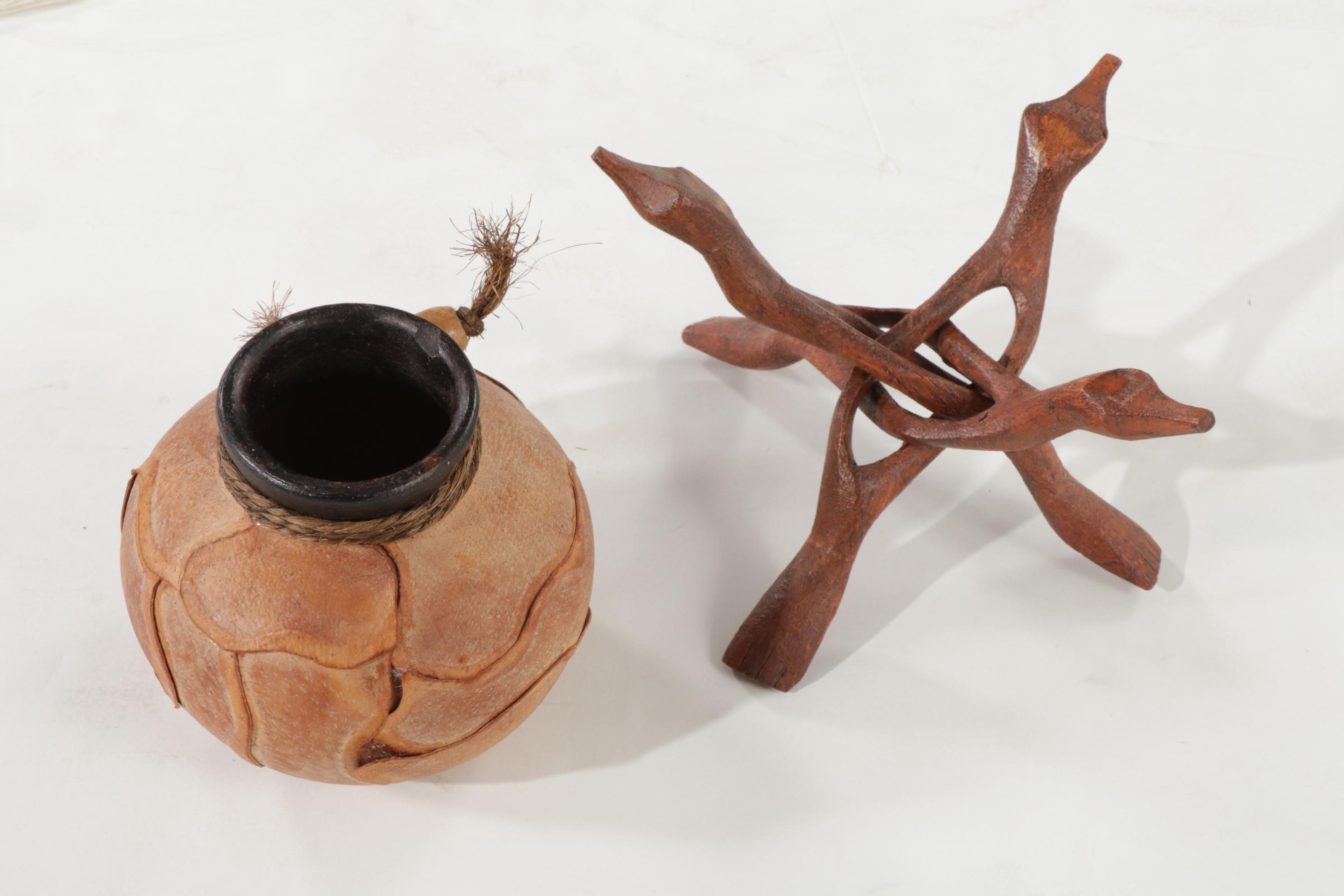 Native American Woven Wall Hanging, Decorative Glass Plate, Gourds, & More Decor