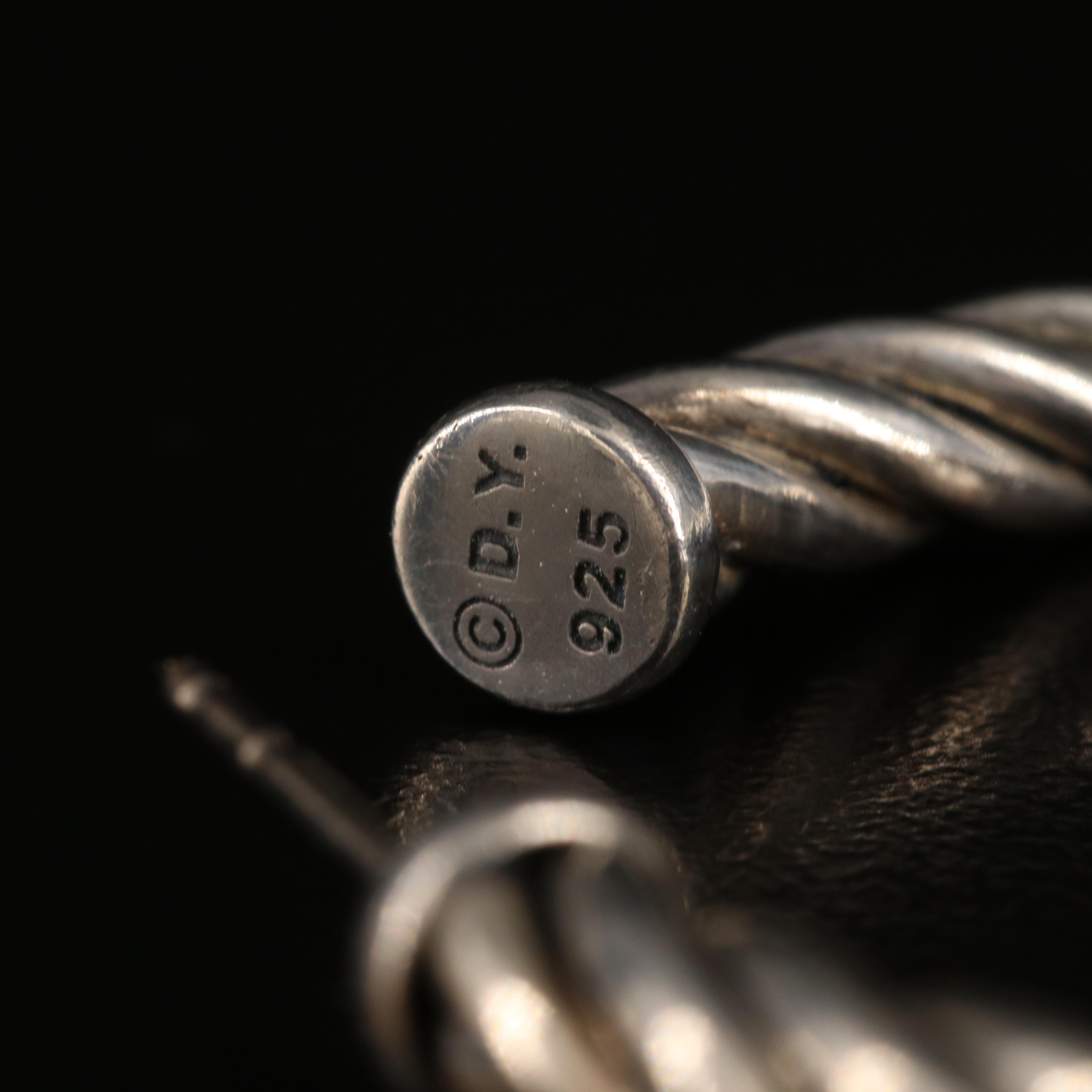 David Yurman "Classic Cable" Sterling Diamond Hoop Earrings