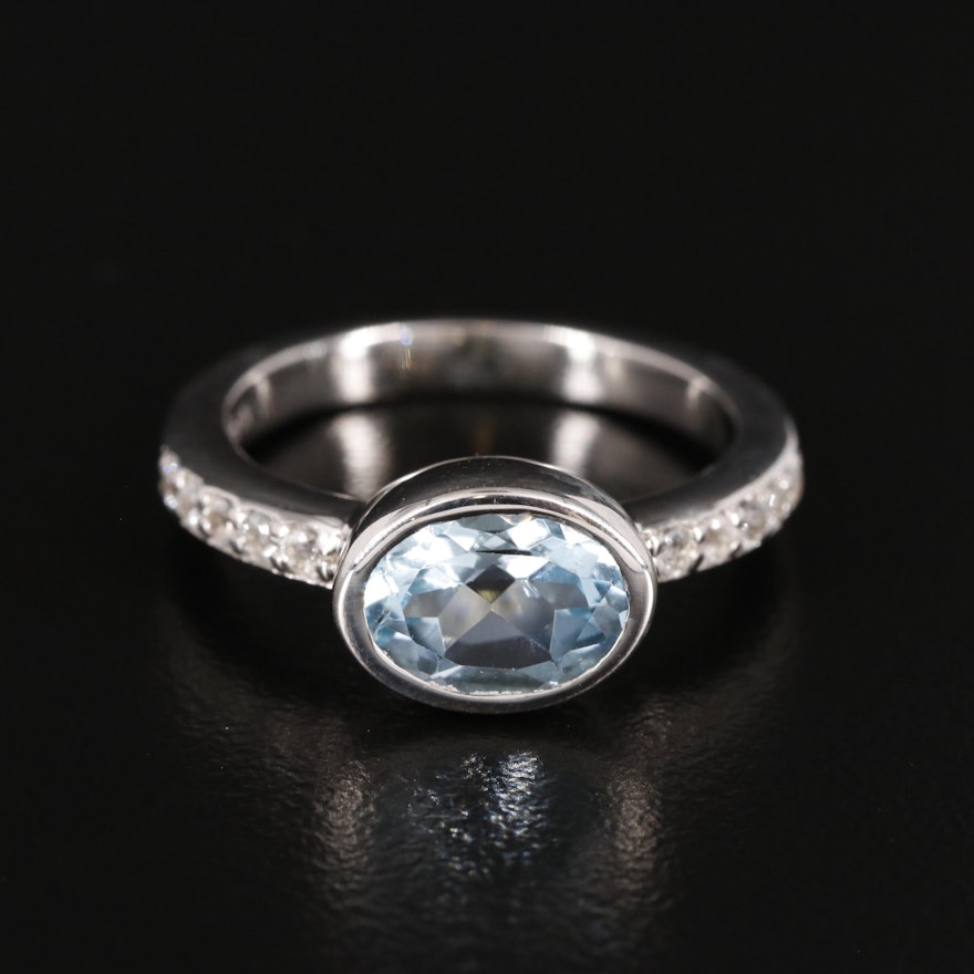 Sterling Blue Topaz Ring with White Topaz Accents