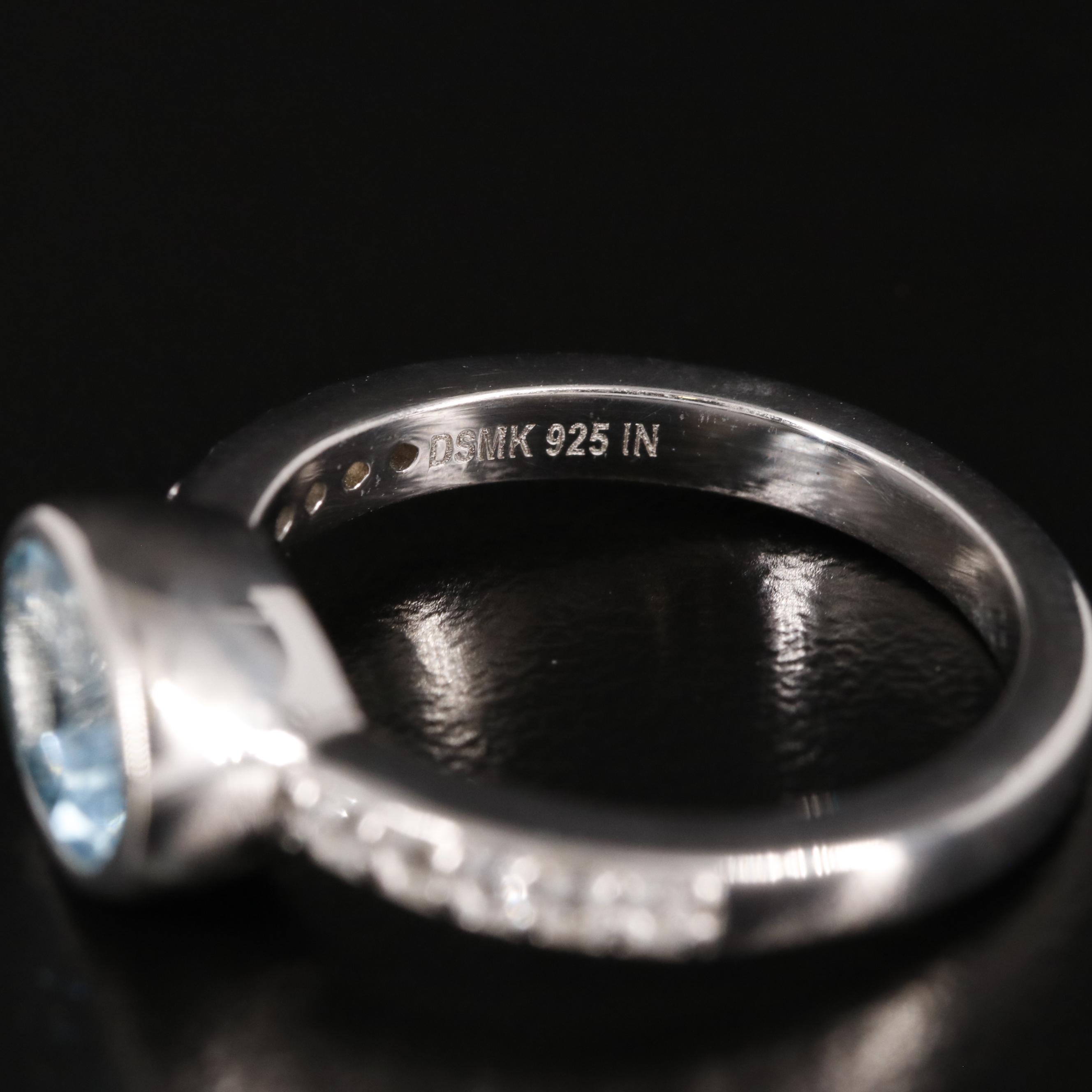 Sterling Blue Topaz Ring with White Topaz Accents