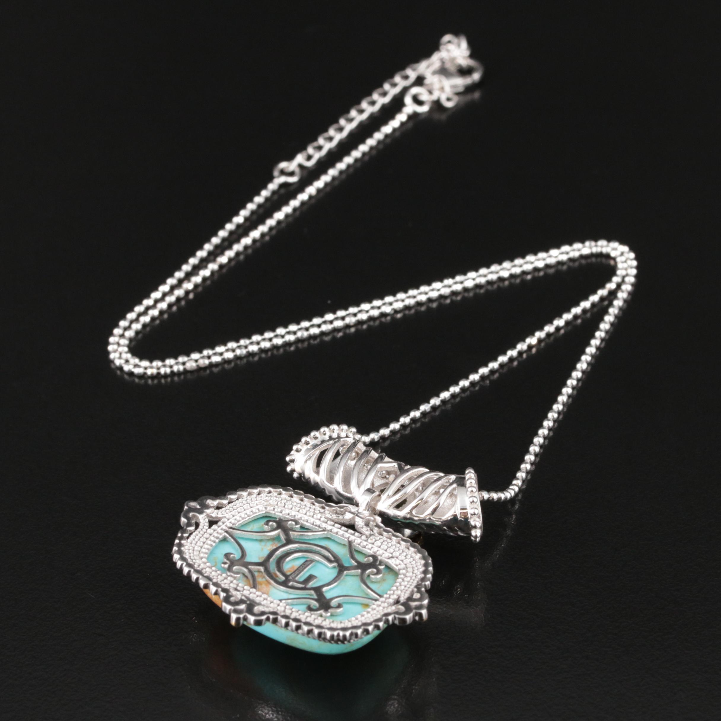 Sterling Turquoise and Peridot  Slide Pendant Necklace