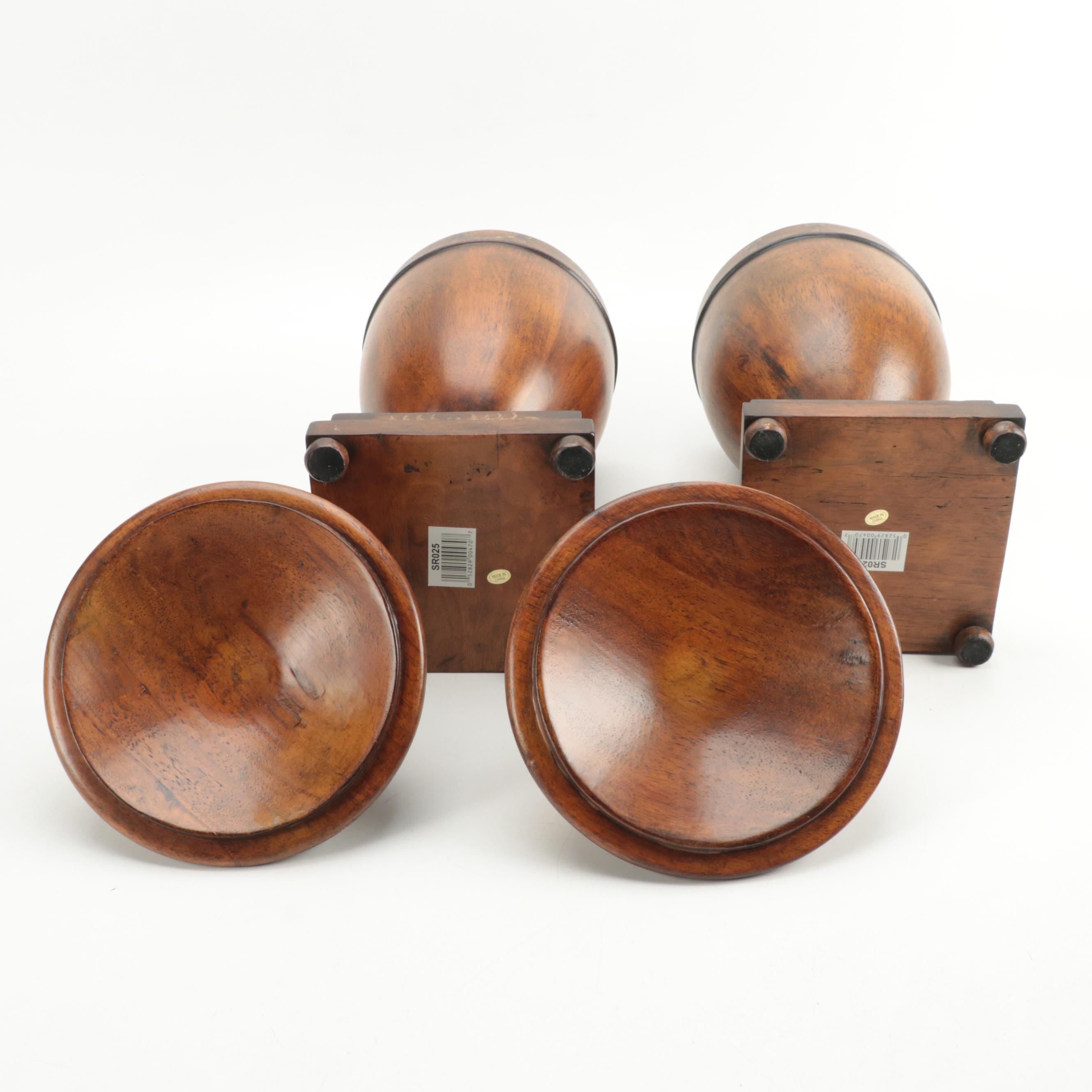 Neoclassical Style Paint-Decorated Carved Wood Urns