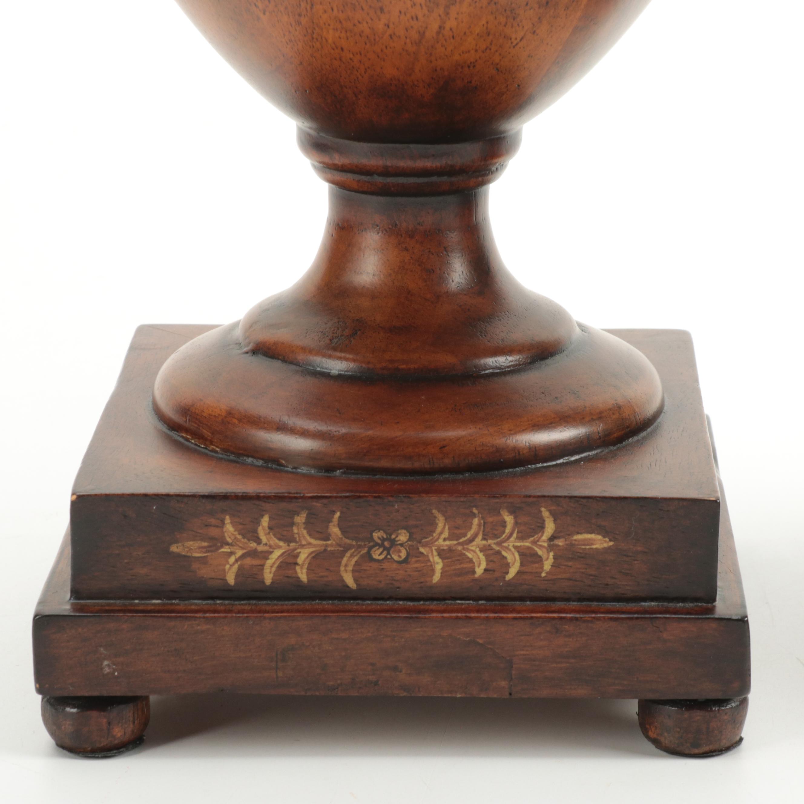 Neoclassical Style Paint-Decorated Carved Wood Urns