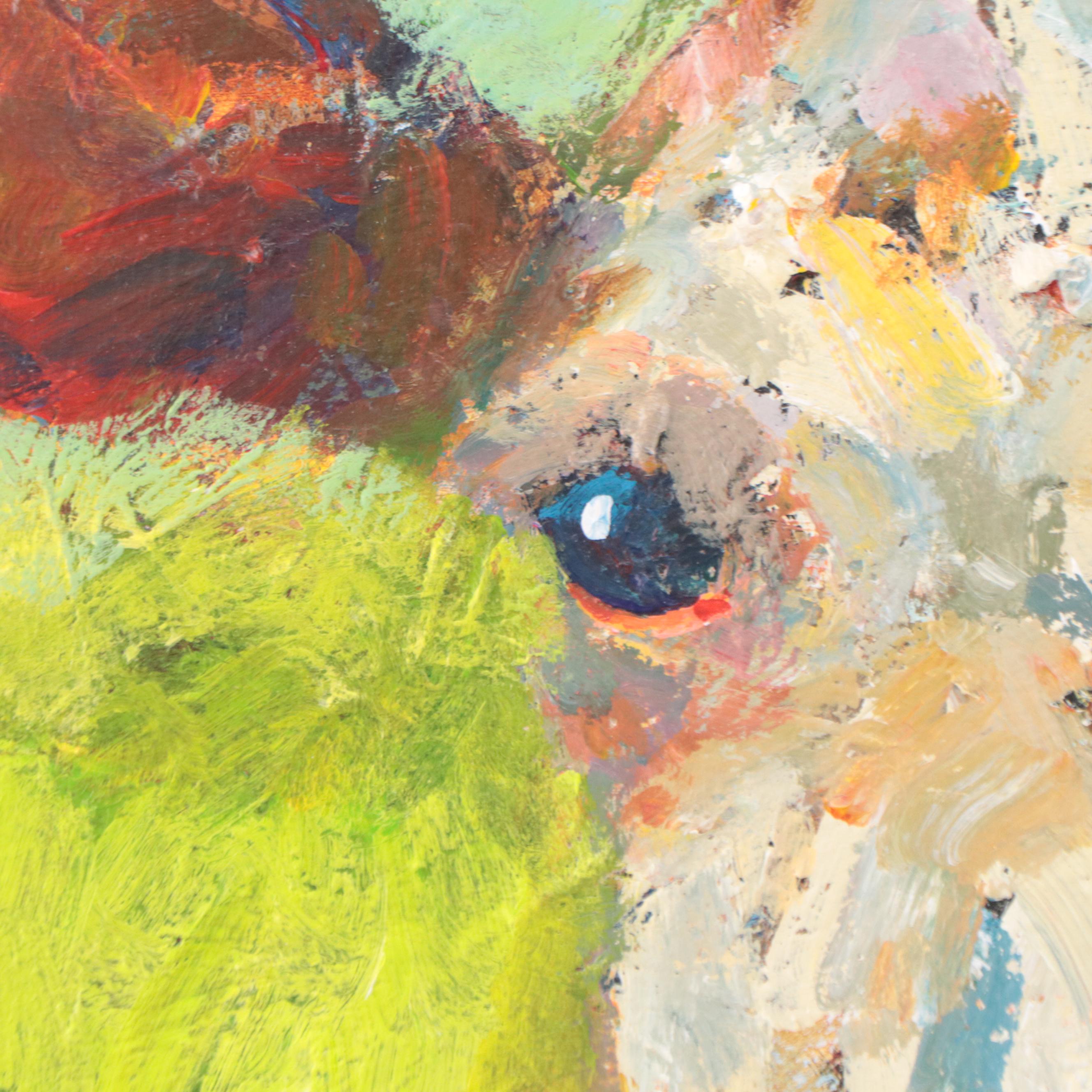 Elle Raines Acrylic Painting of Cow, 21st Century