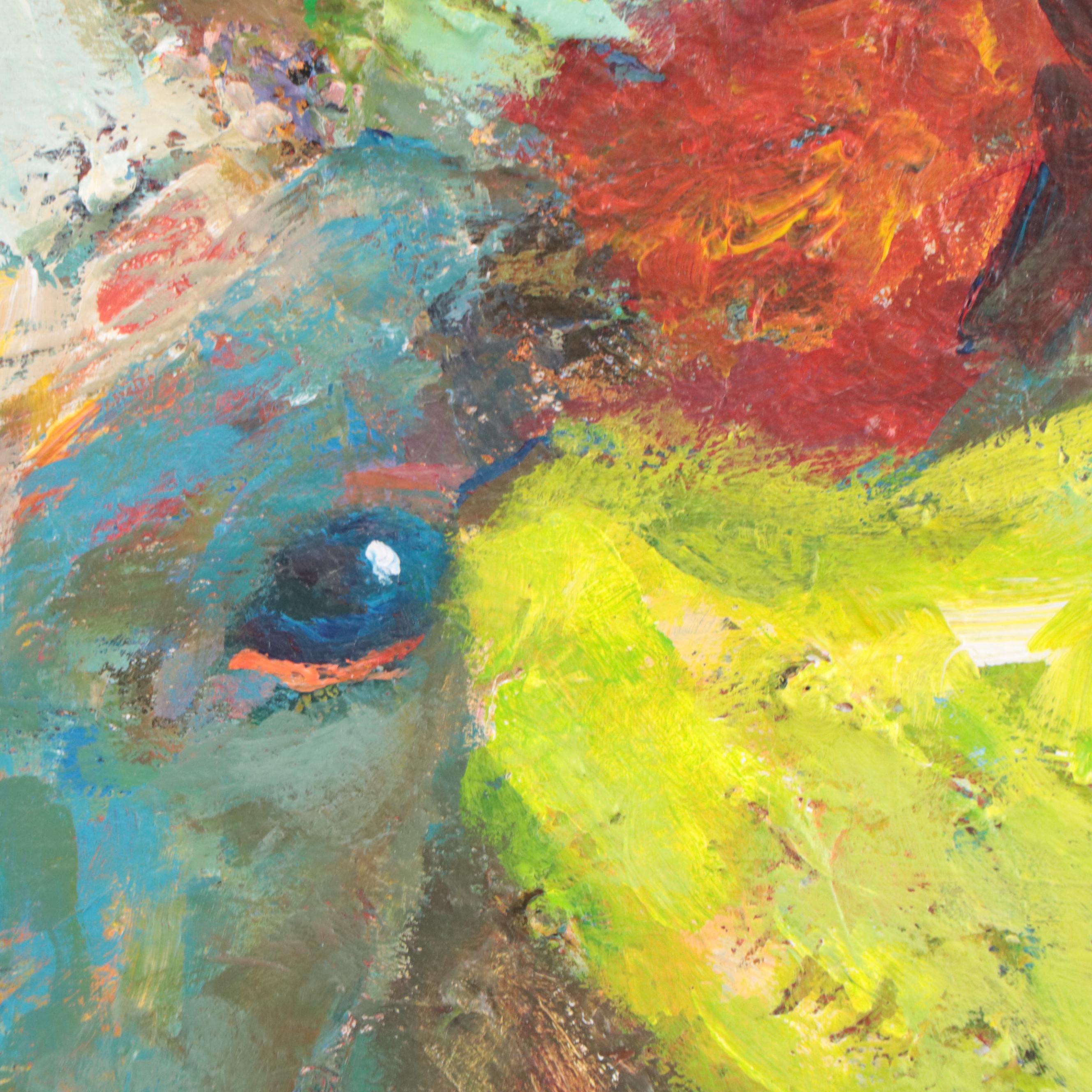 Elle Raines Acrylic Painting of Cow, 21st Century