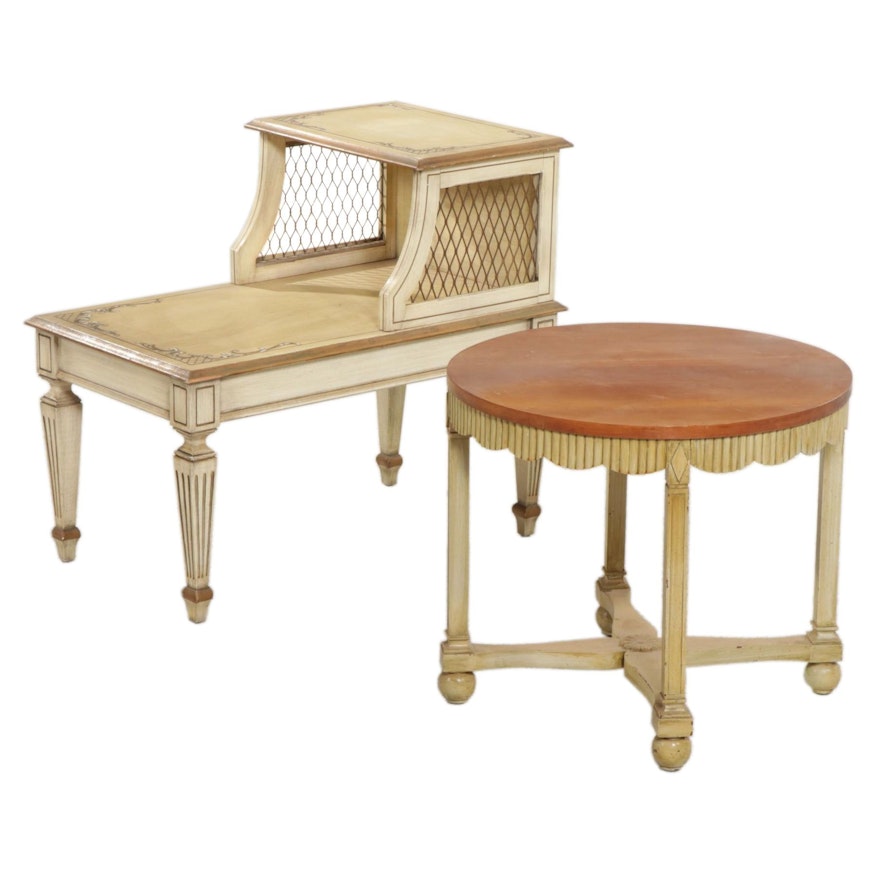 Two Side Tables with Antiqued Yellow Painted Finishes, Mid 20th Century