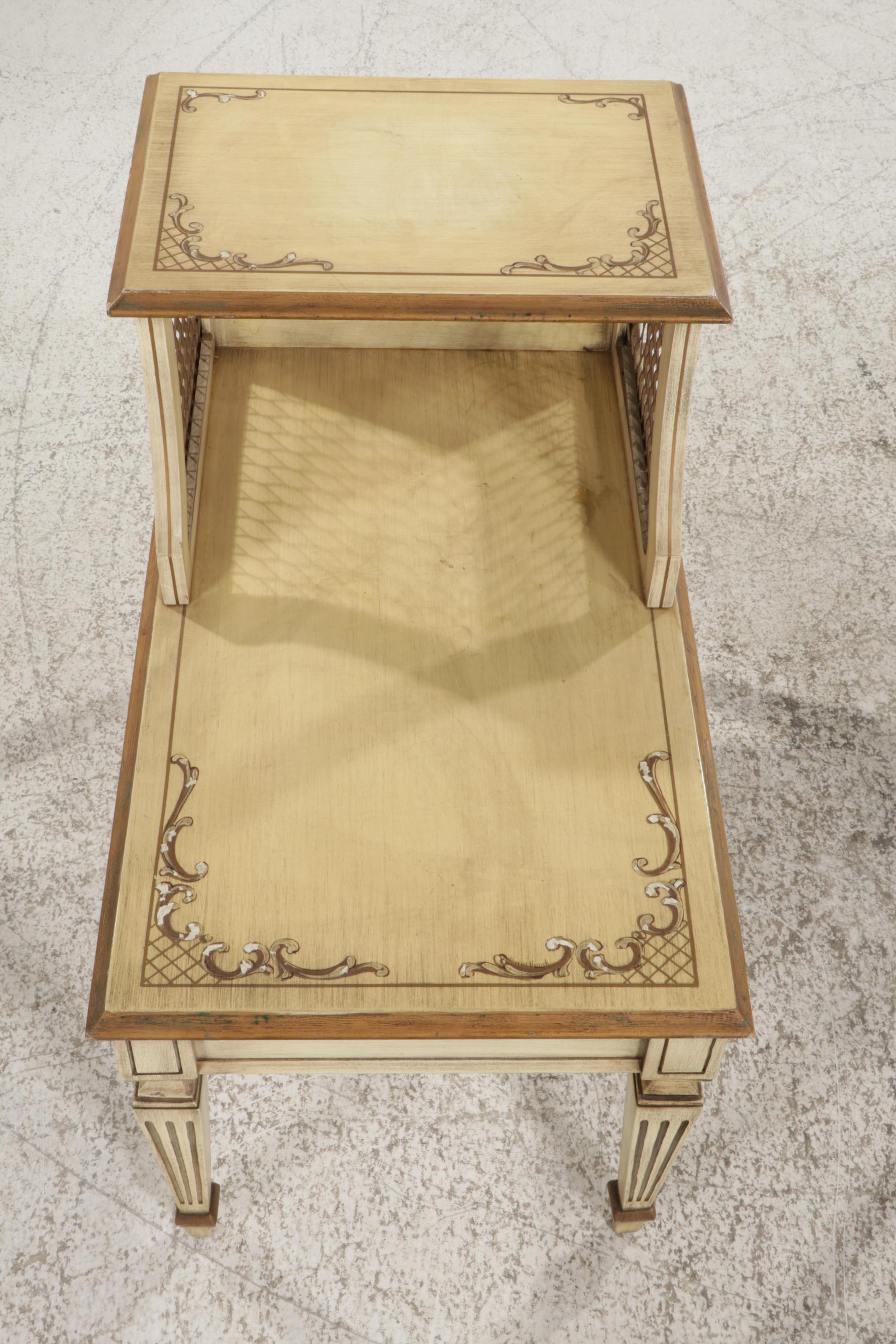Two Side Tables with Antiqued Yellow Painted Finishes, Mid 20th Century