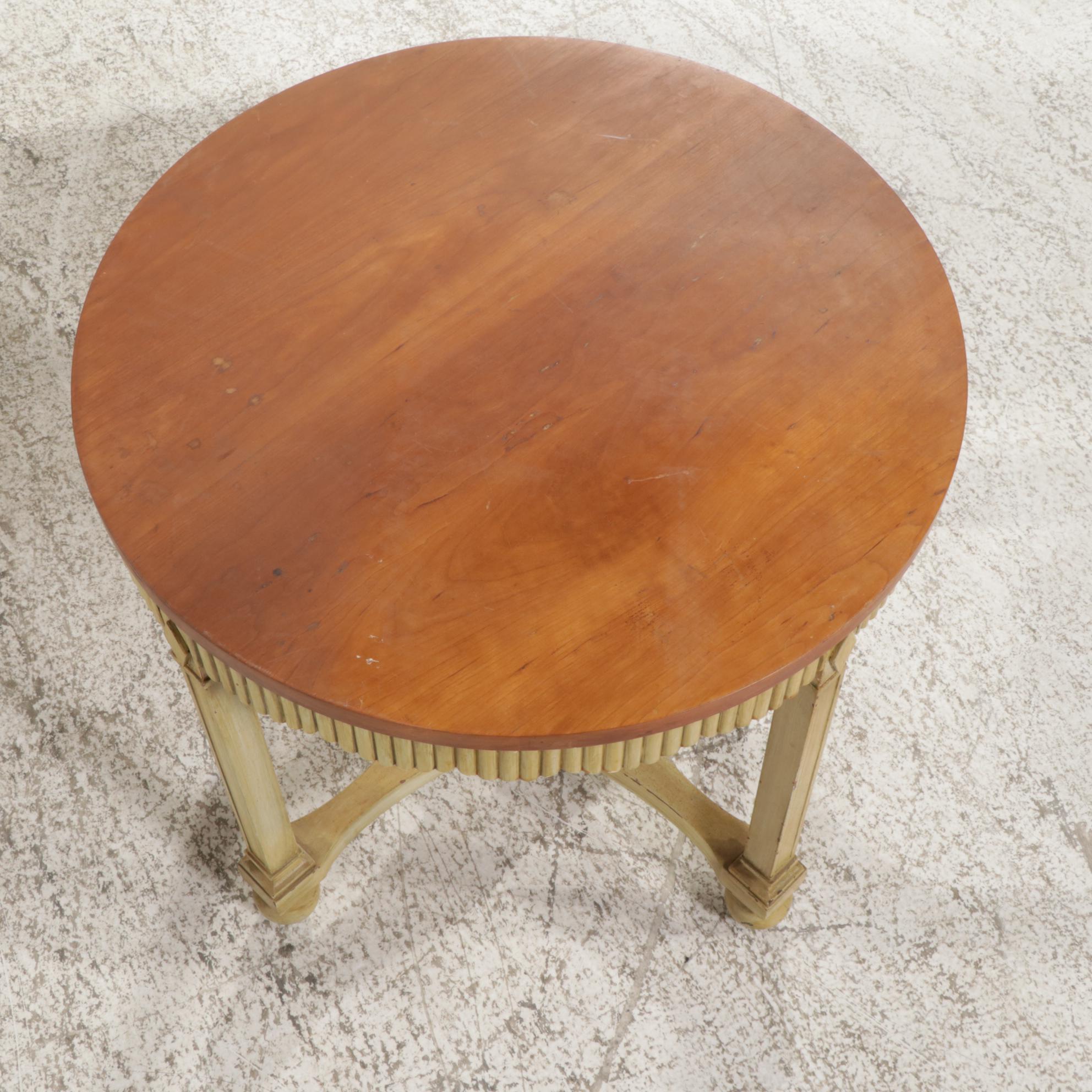 Two Side Tables with Antiqued Yellow Painted Finishes, Mid 20th Century