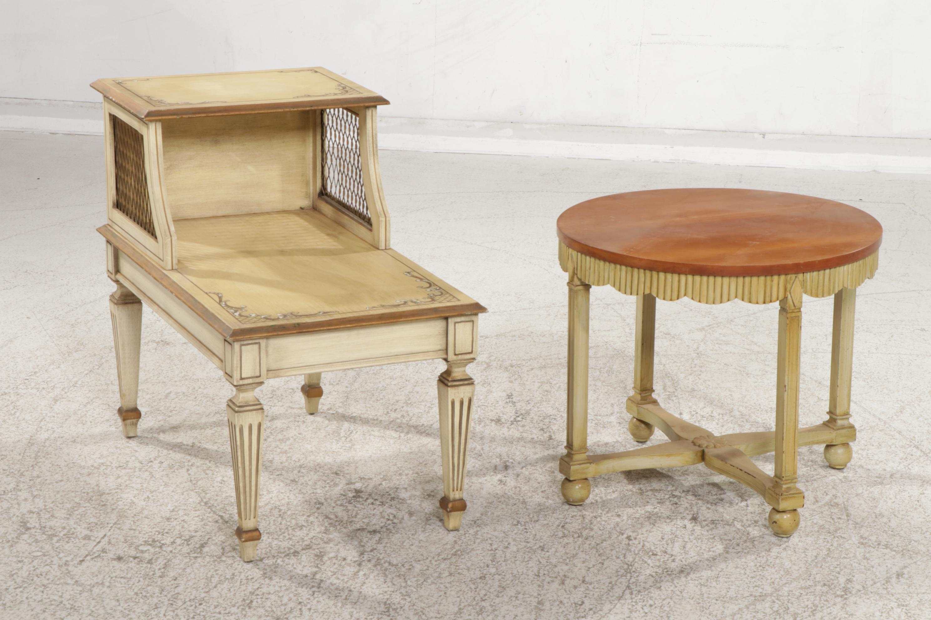 Two Side Tables with Antiqued Yellow Painted Finishes, Mid 20th Century