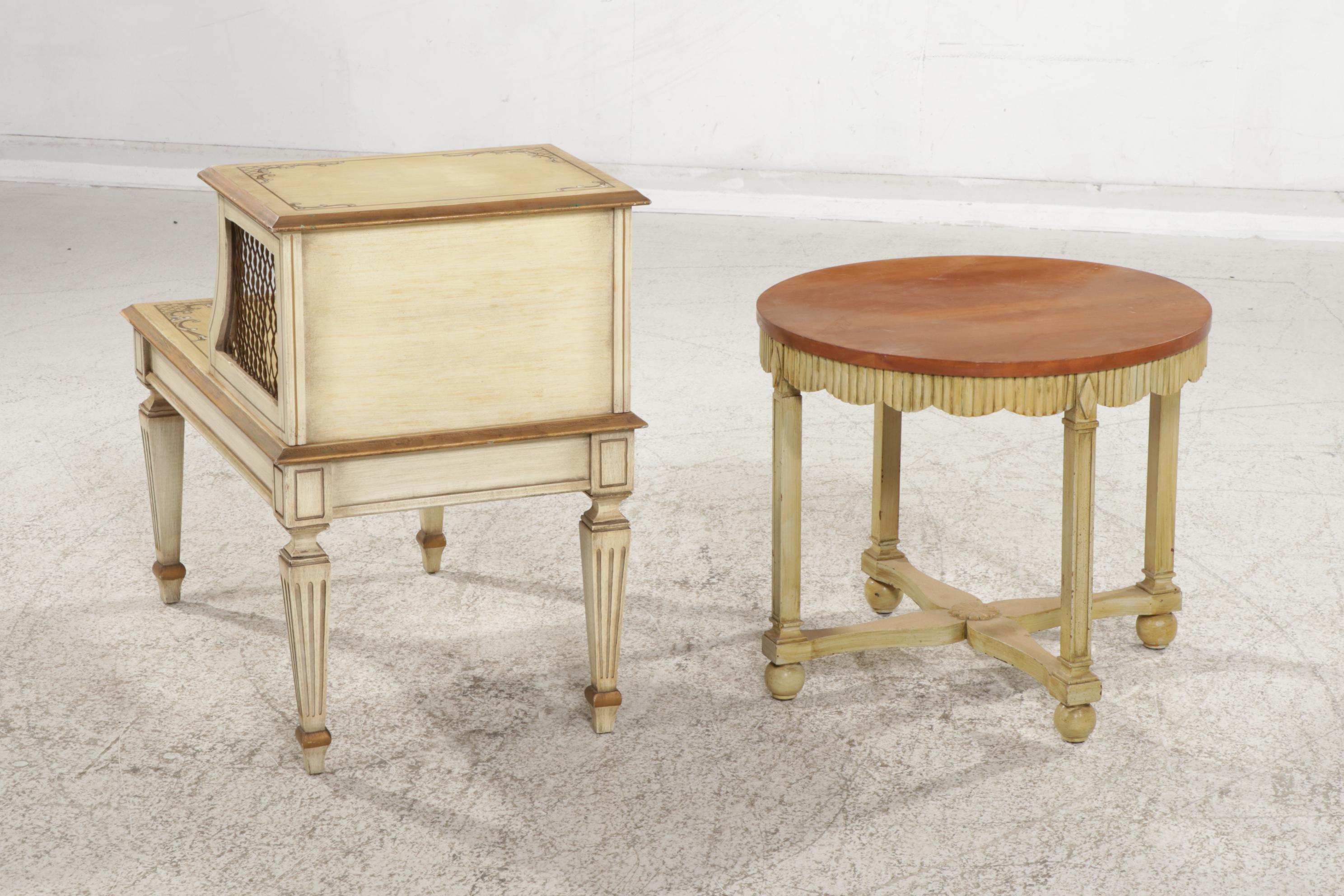 Two Side Tables with Antiqued Yellow Painted Finishes, Mid 20th Century