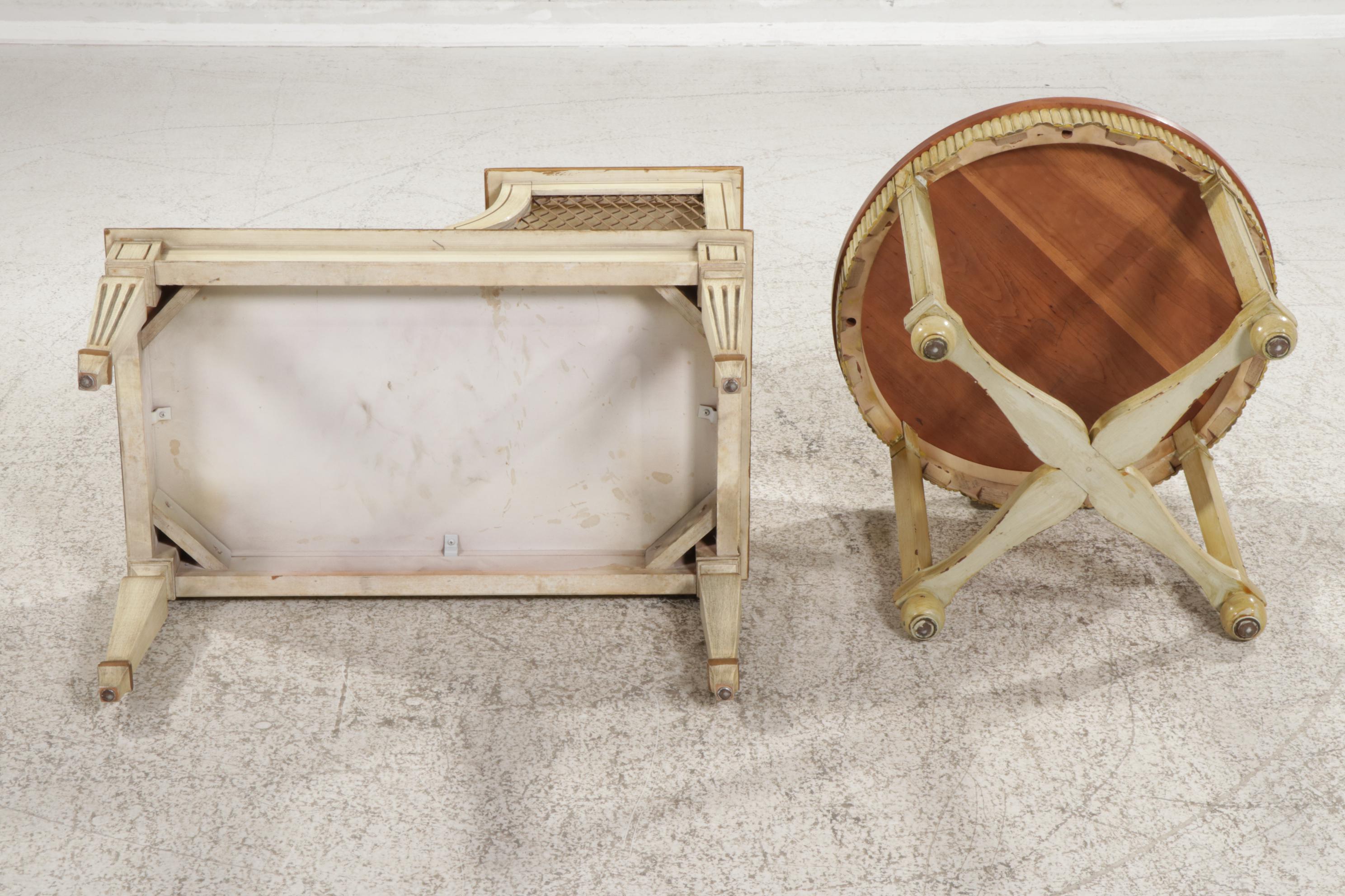 Two Side Tables with Antiqued Yellow Painted Finishes, Mid 20th Century