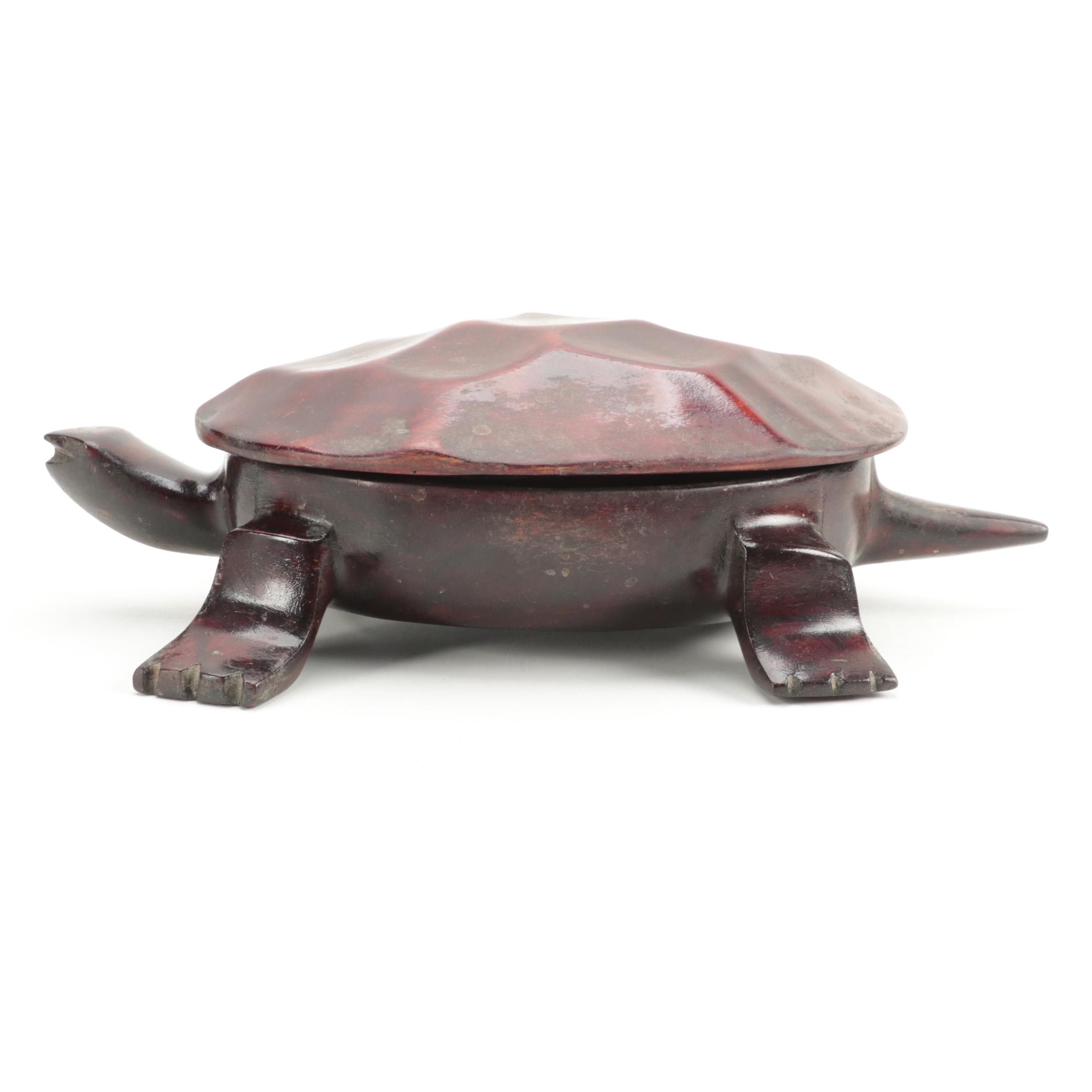 Chinese Style Hand-Carved Wooden Turtle Box