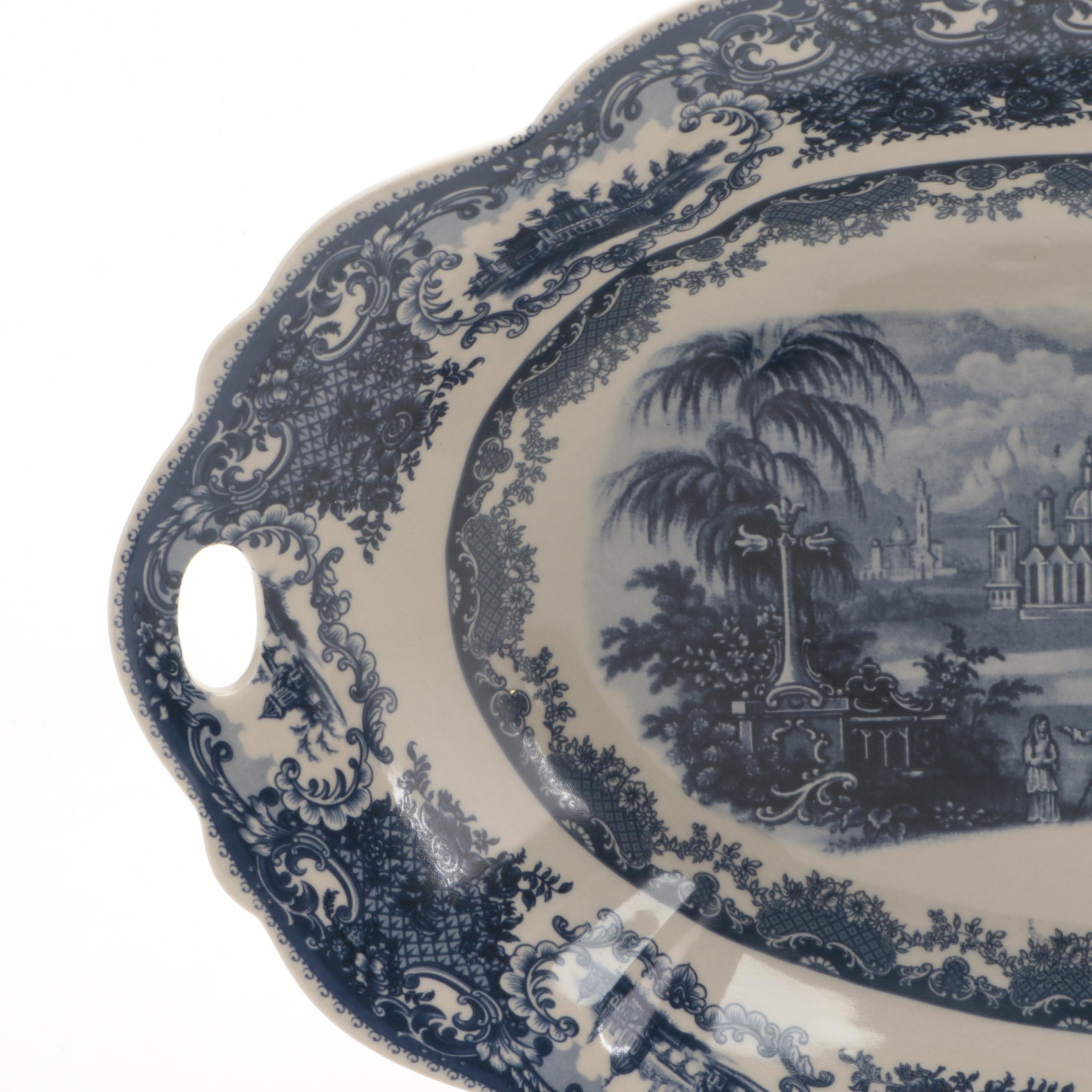 Victoria Ware Blue Transferware Handled Oval Platter