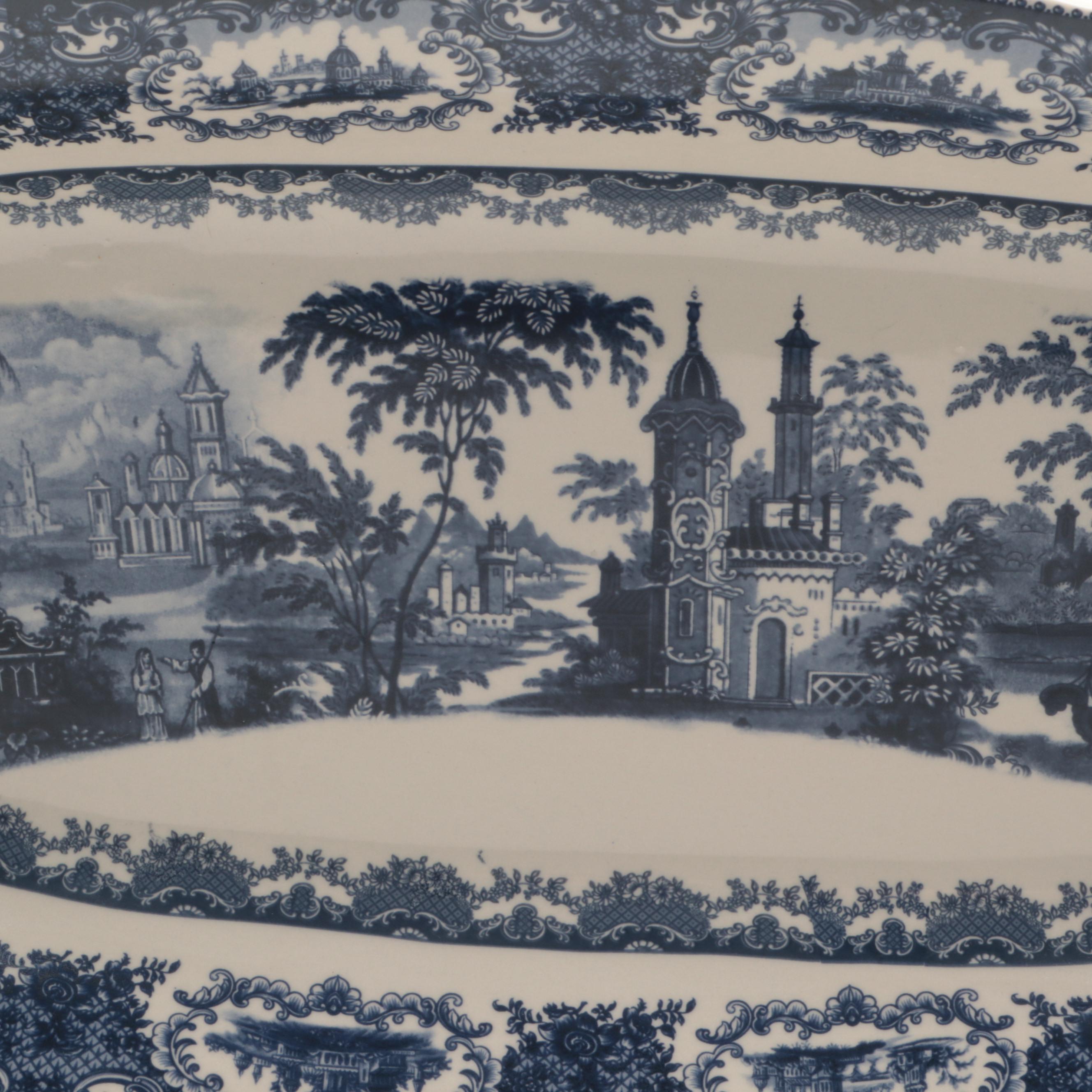 Victoria Ware Blue Transferware Handled Oval Platter