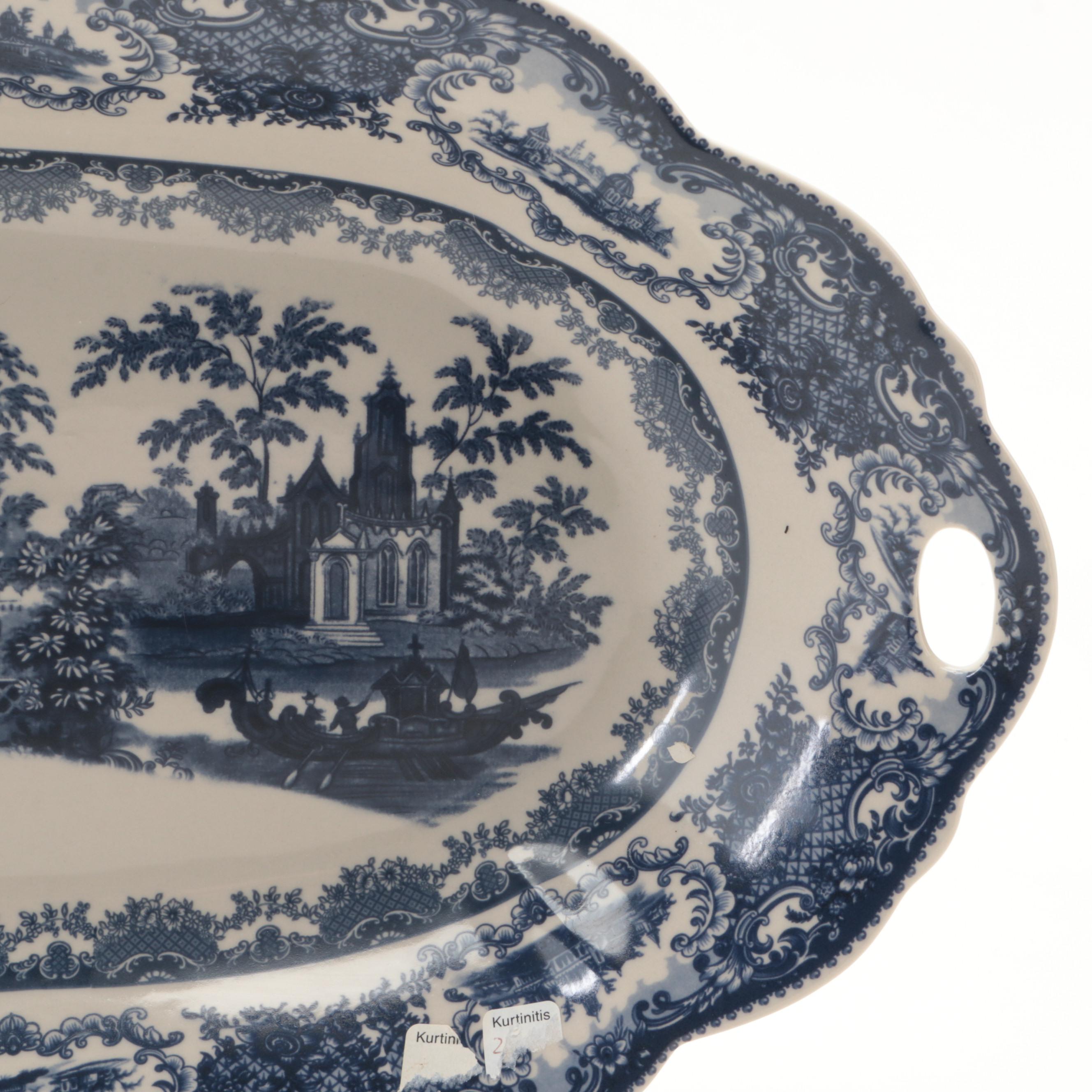 Victoria Ware Blue Transferware Handled Oval Platter