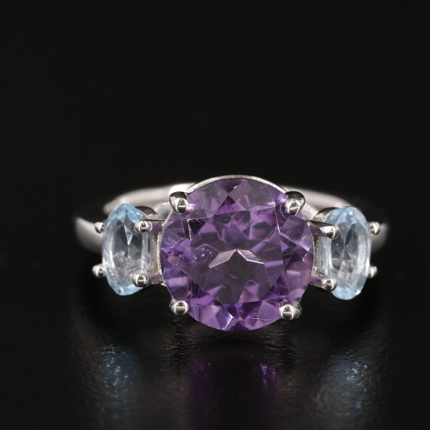 Sterling Amethyst and Blue Topaz Three Stone Ring