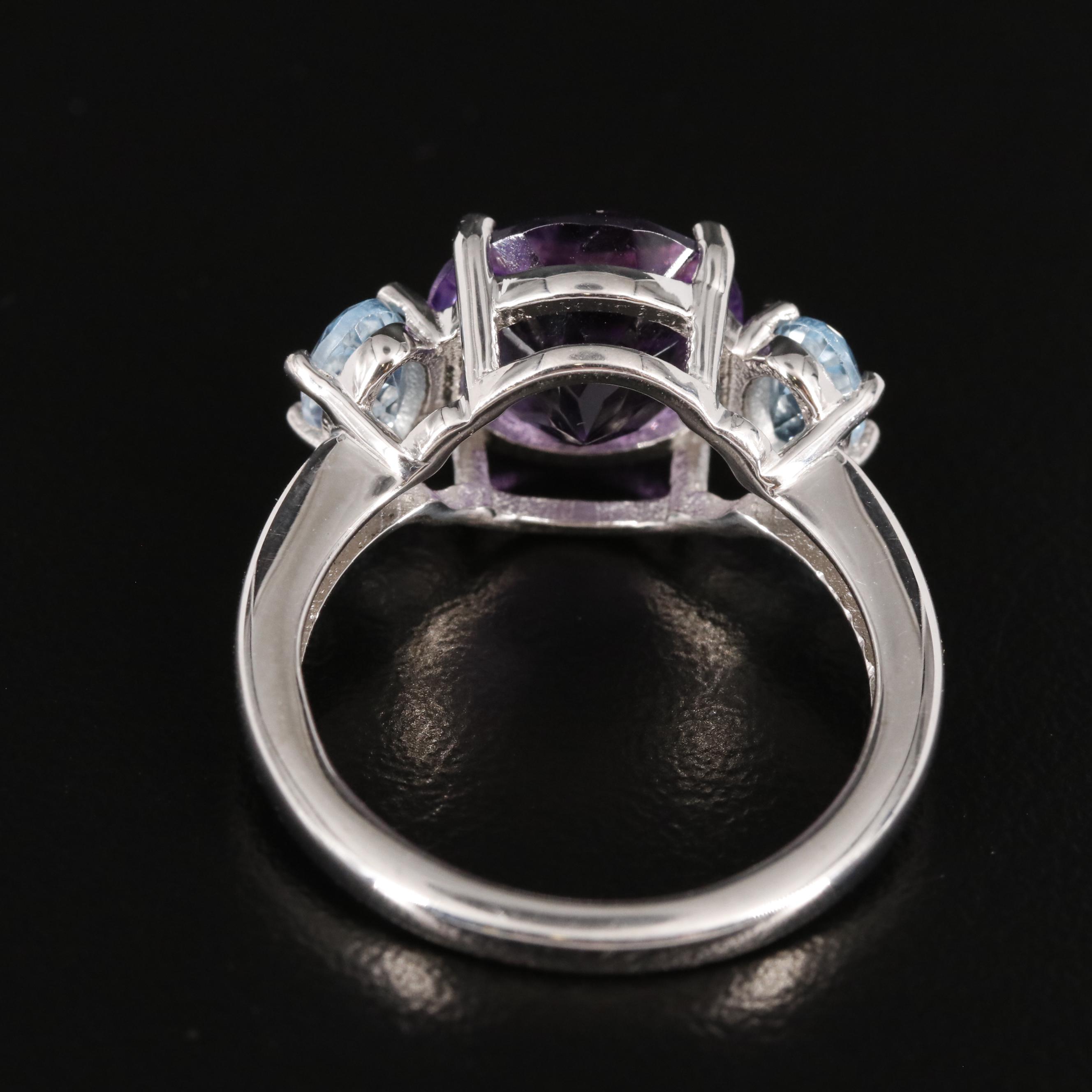 Sterling Amethyst and Blue Topaz Three Stone Ring