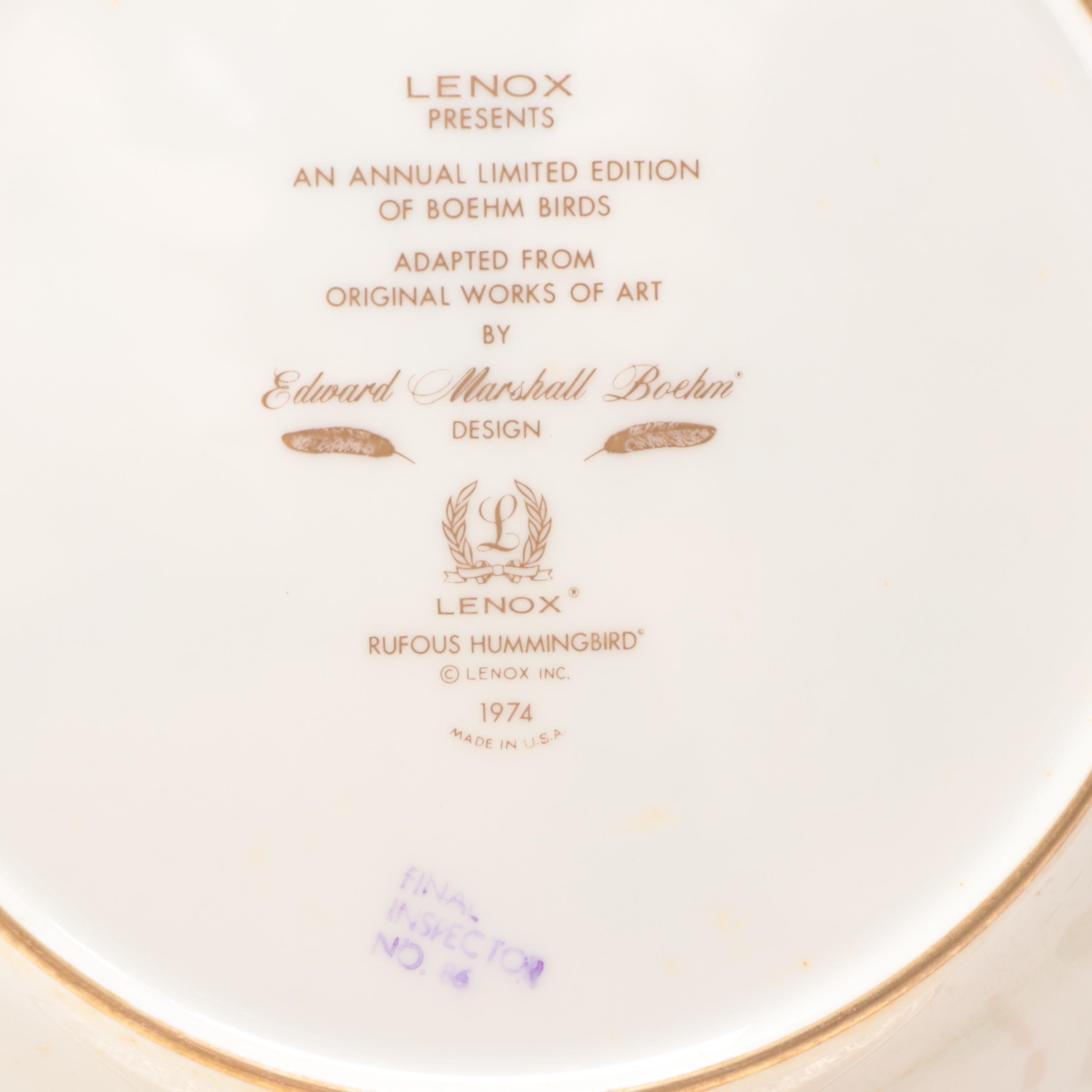 Lenox Porcelain "Goldfinch" and Other Annual Boehm Bird Plates