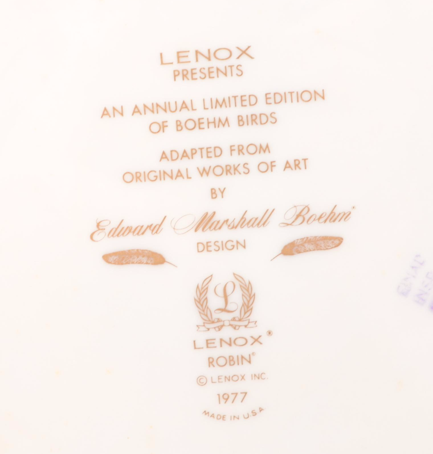 Lenox Porcelain "Goldfinch" and Other Annual Boehm Bird Plates