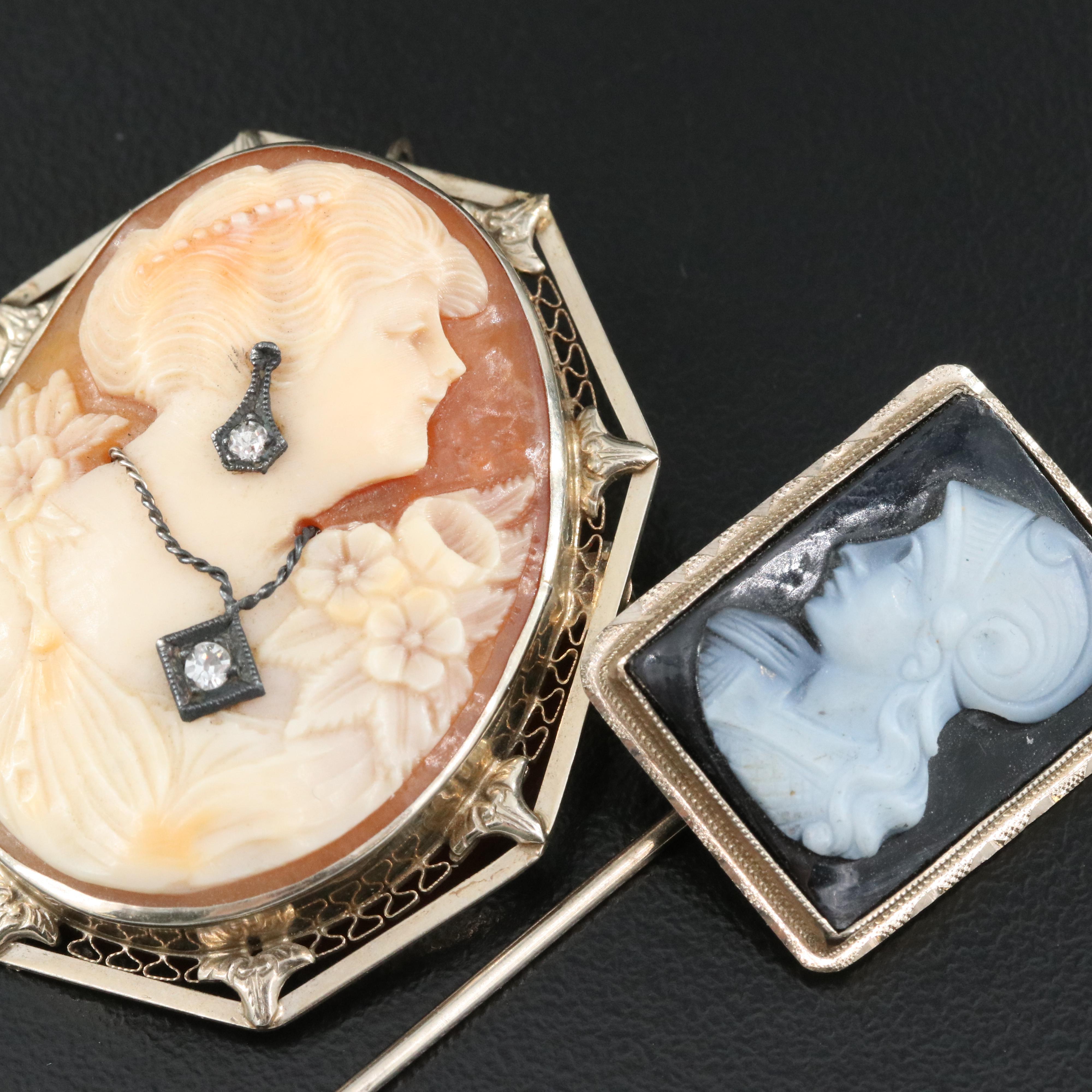 18K, 14K and 10K Cameo Brooches Including Cameo Habillé