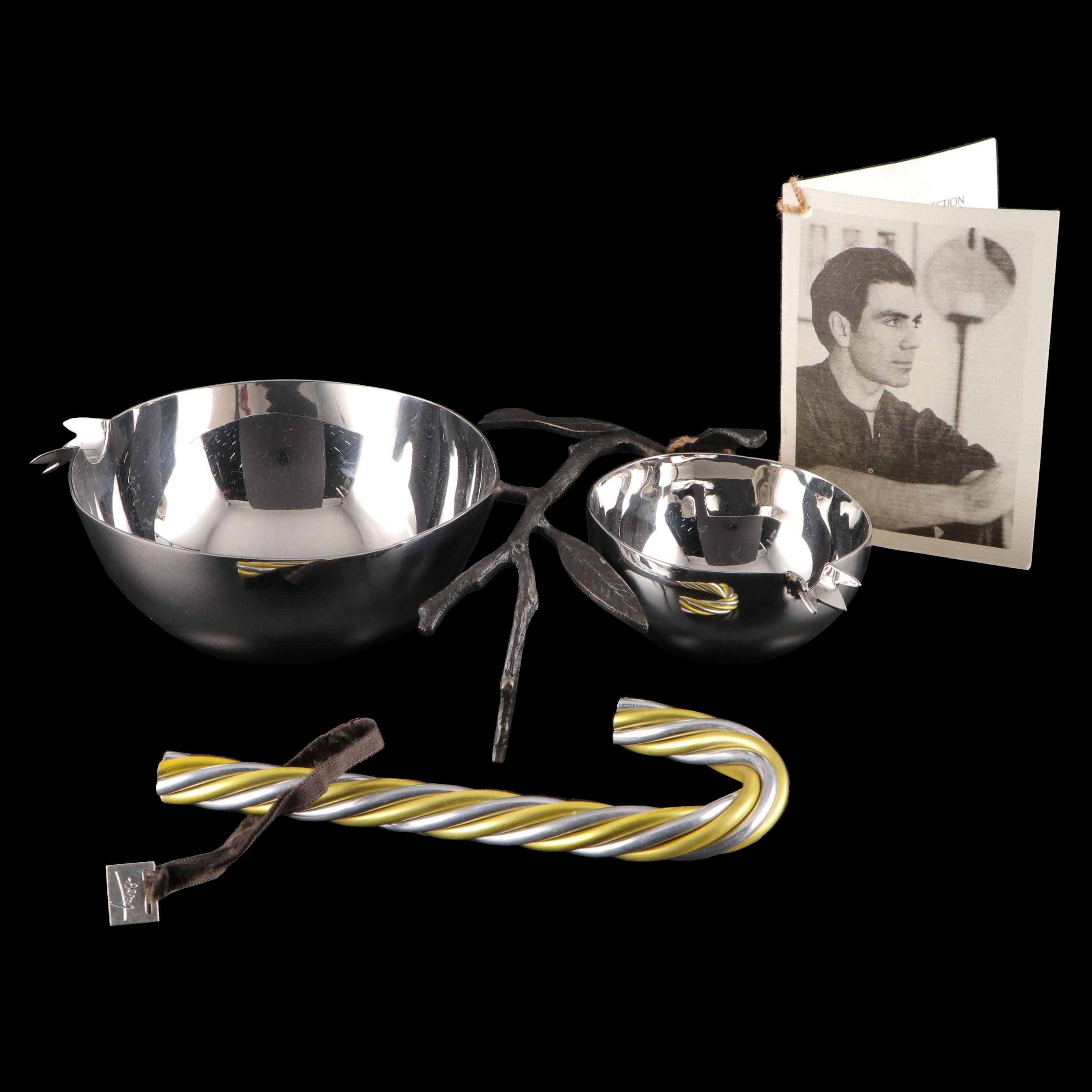 Michael Aram Metal Pomegranate Bowl and Twist Candy Cane Ornament