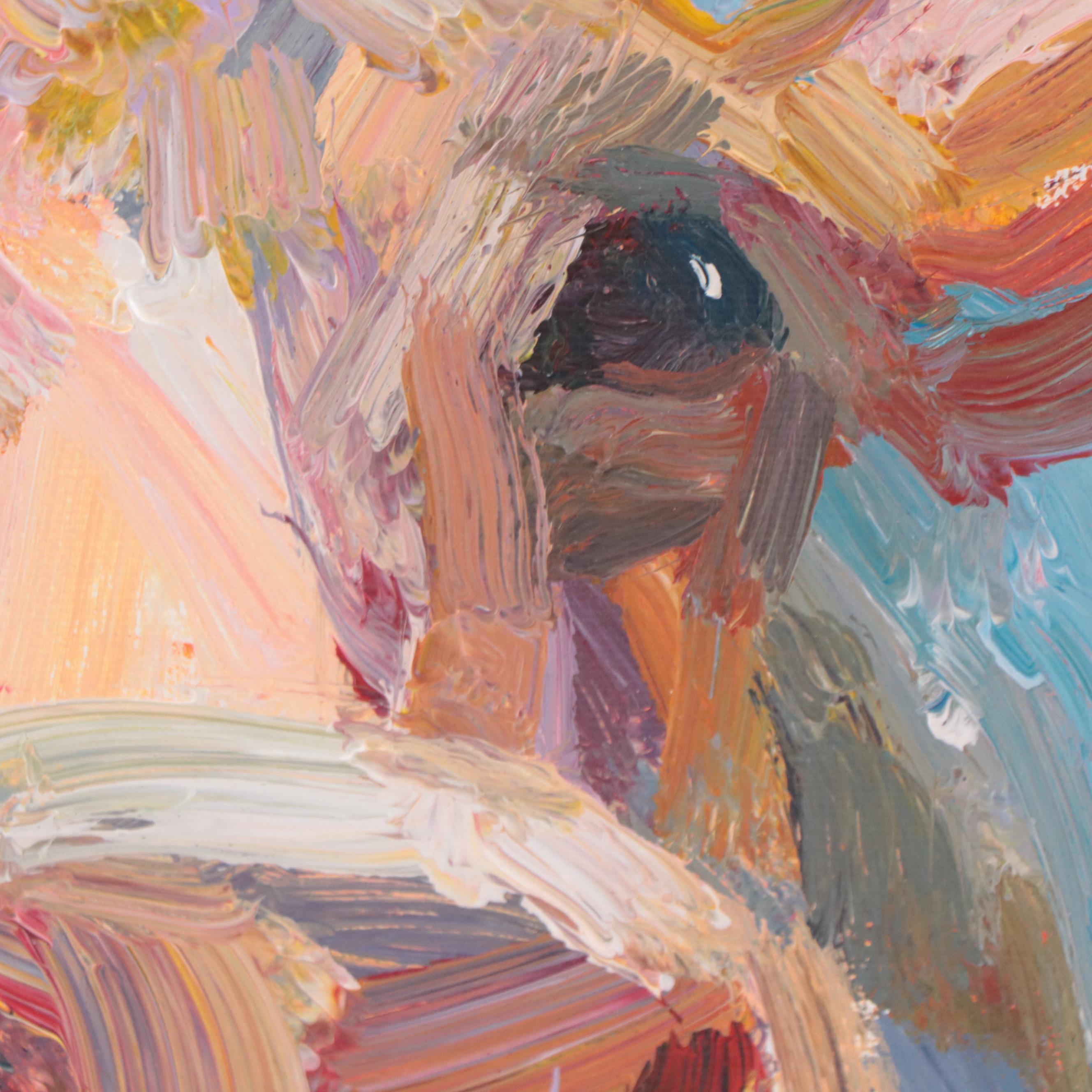 Elle Raines Acrylic Painting of Cow, 21st Century