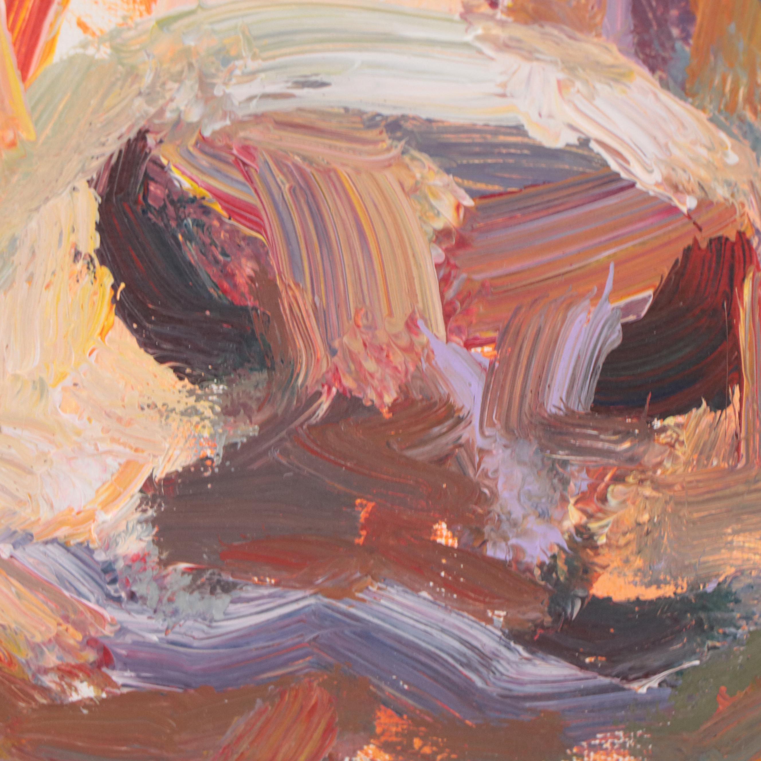 Elle Raines Acrylic Painting of Cow, 21st Century