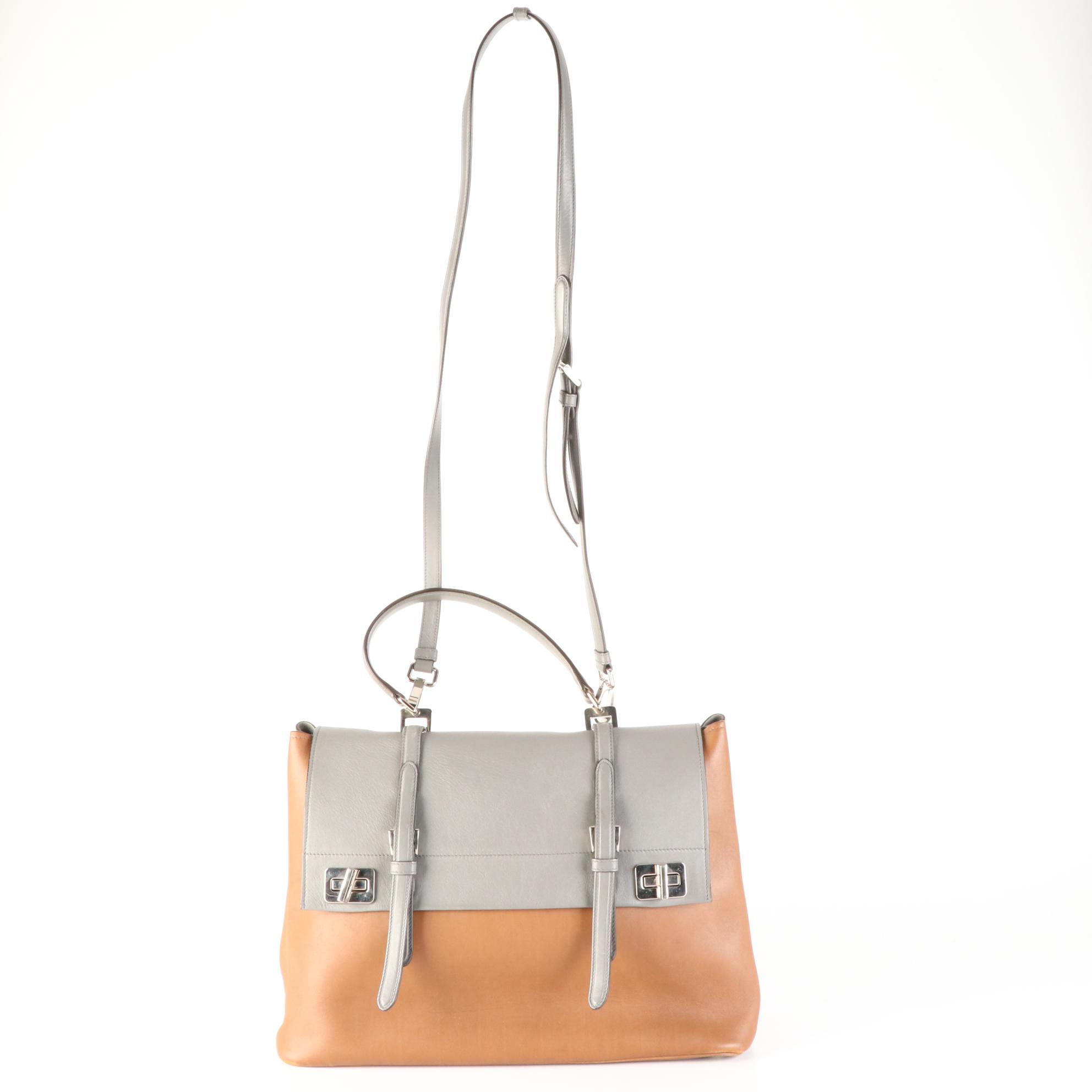 Prada Bicolor Leather Convertible Flap Satchel