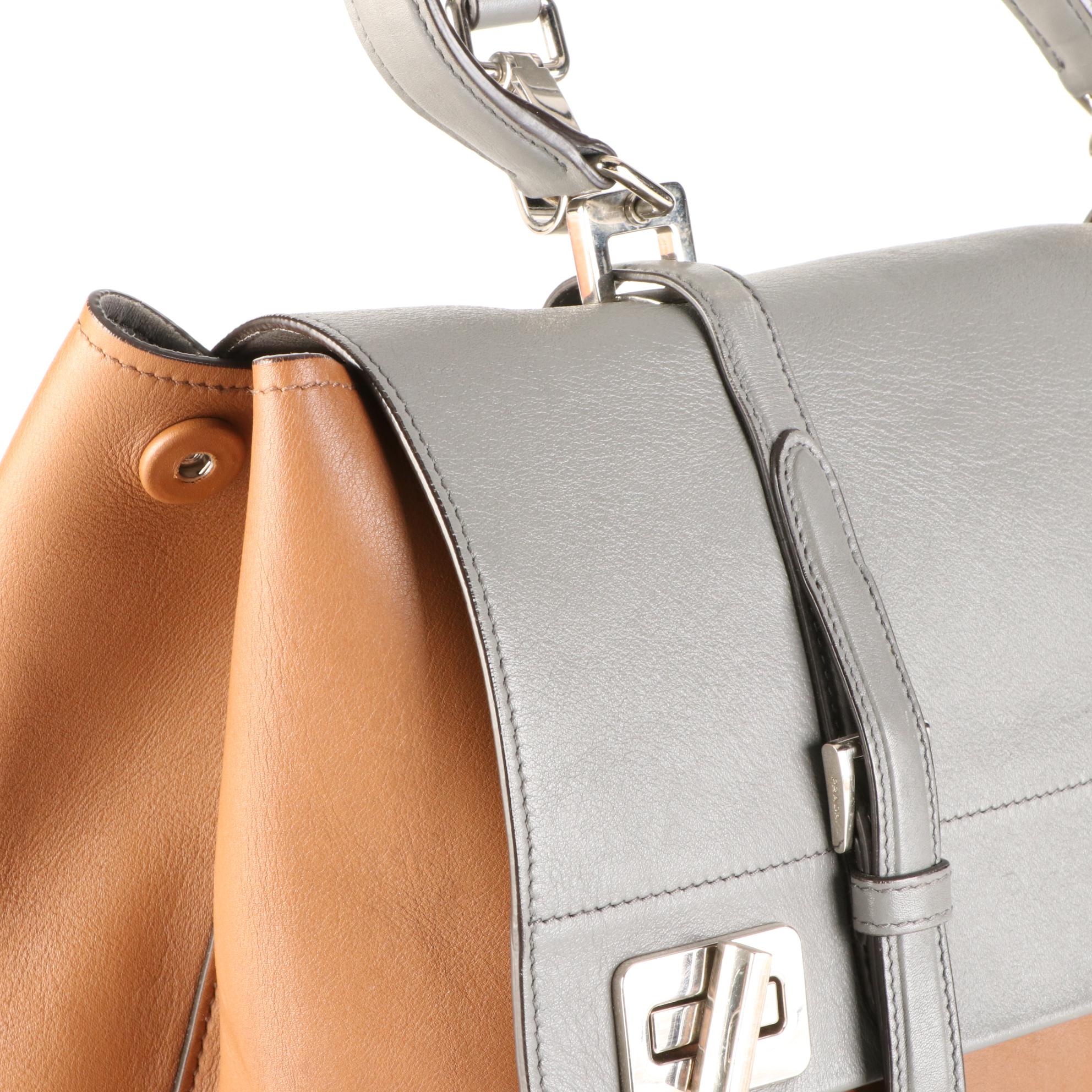 Prada Bicolor Leather Convertible Flap Satchel