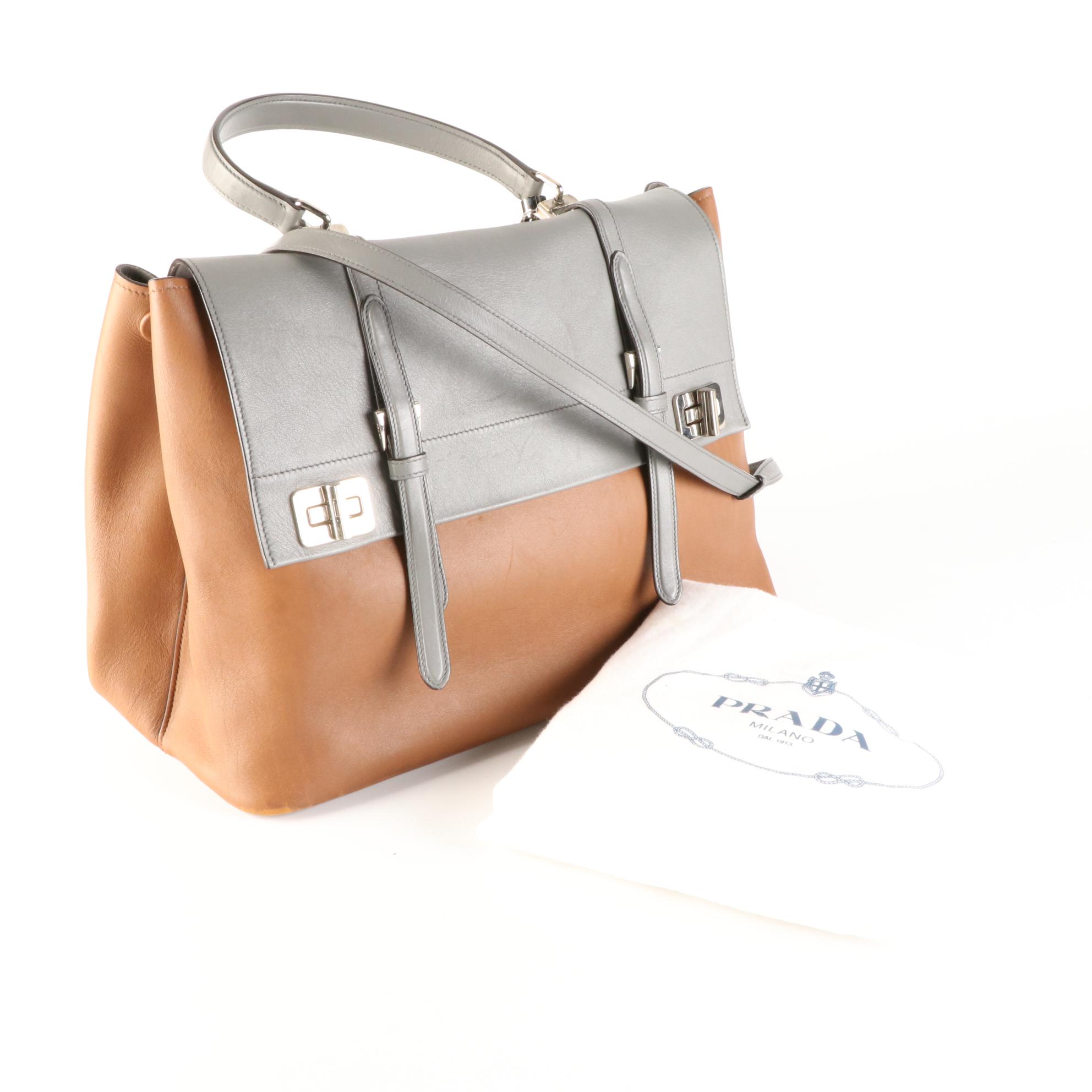 Prada Bicolor Leather Convertible Flap Satchel